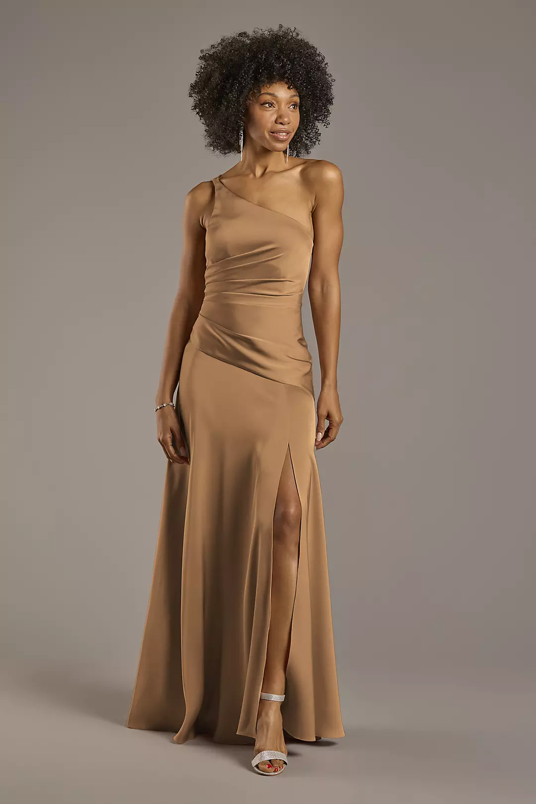 Matte Satin One-Shoulder Drop Waist Dress - Image 39
