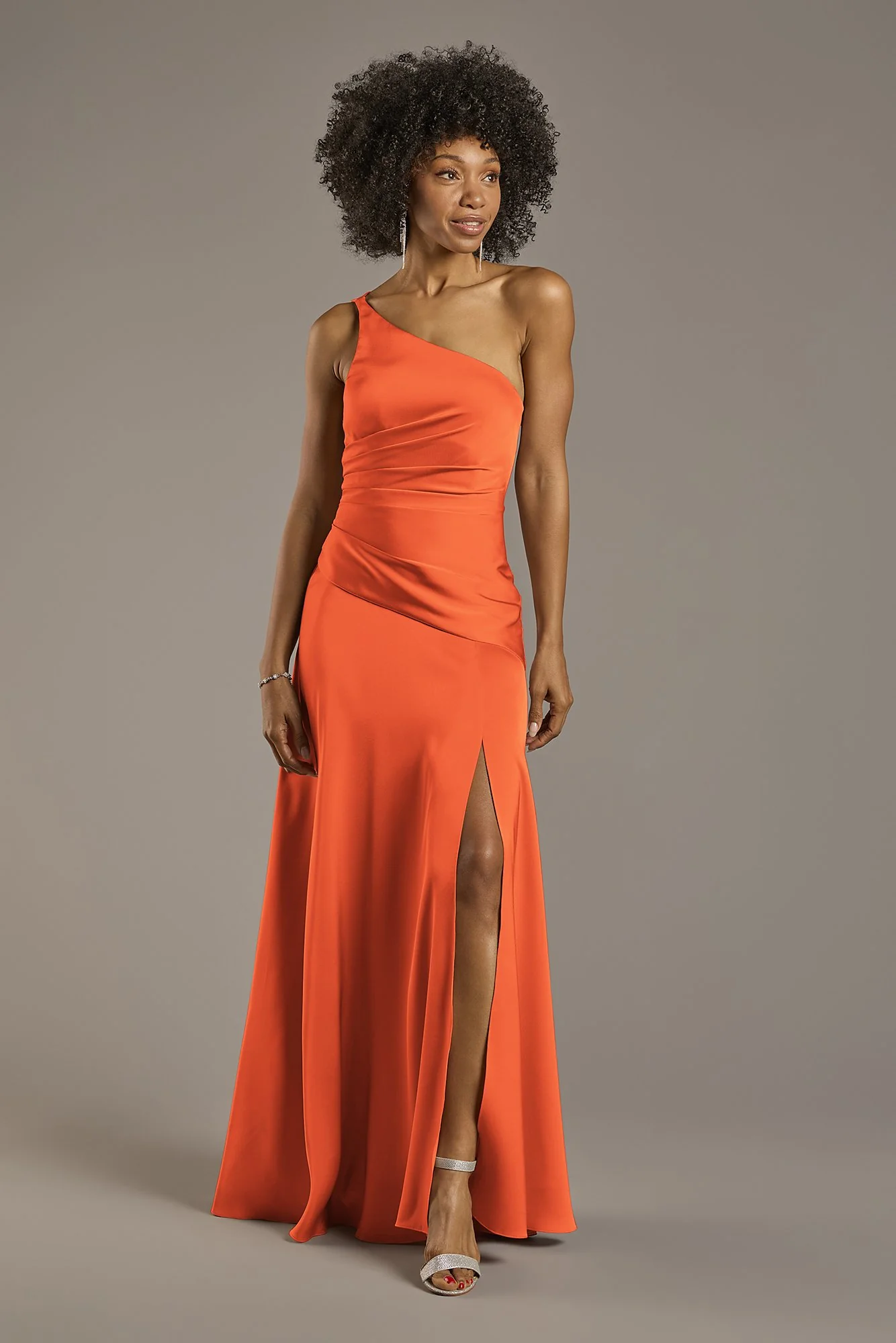 Matte Satin One-Shoulder Drop Waist Dress - Image 4