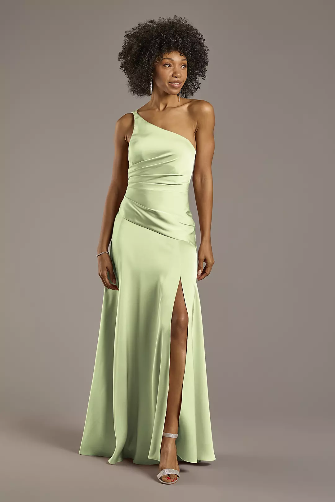 Matte Satin One-Shoulder Drop Waist Dress - Image 41