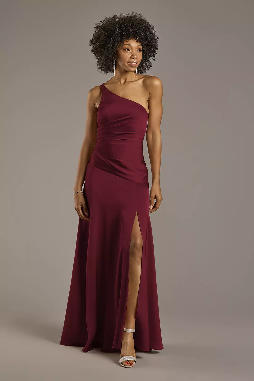 Matte Satin One-Shoulder Drop Waist Dress - Image 45