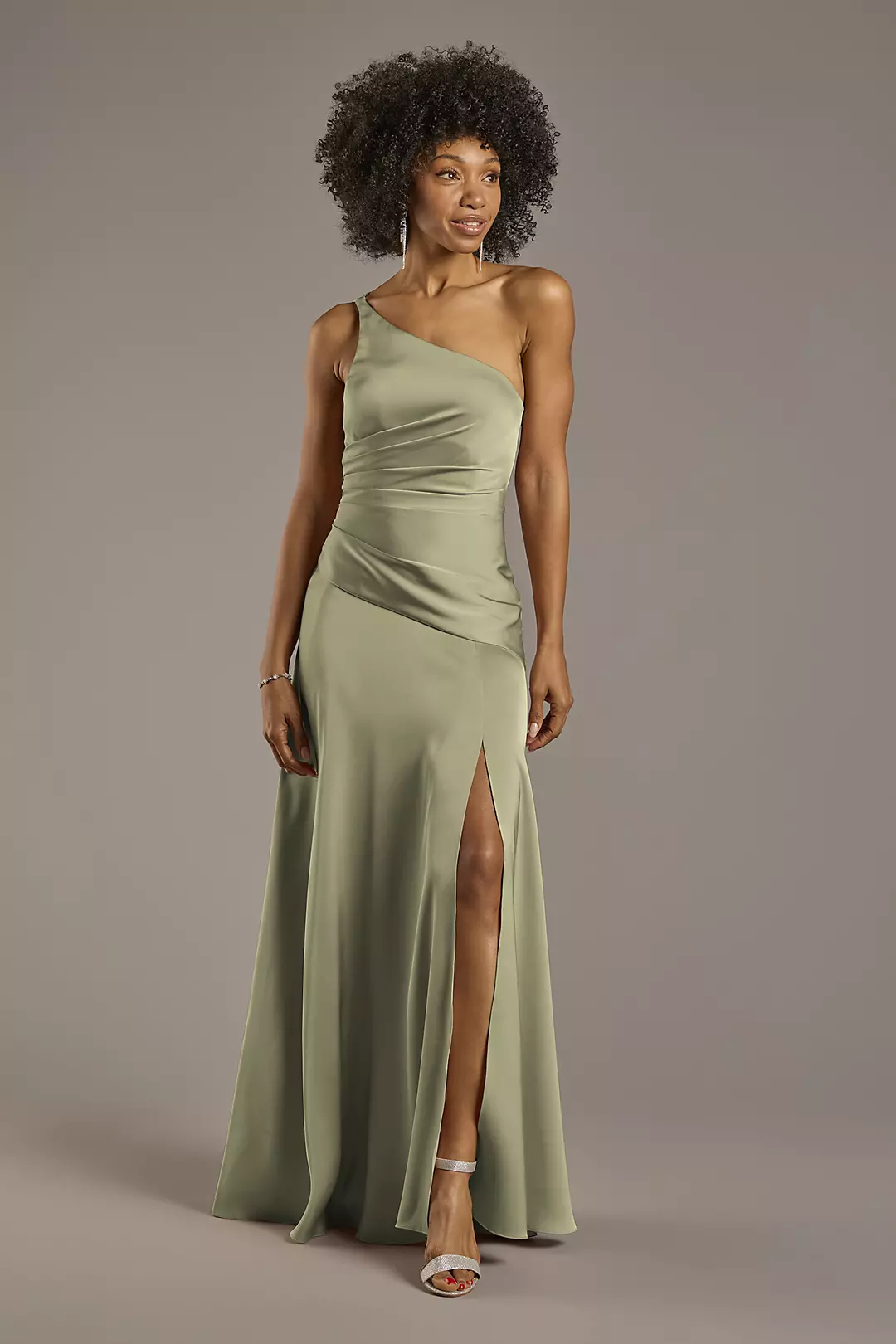 Matte Satin One-Shoulder Drop Waist Dress - Image 50