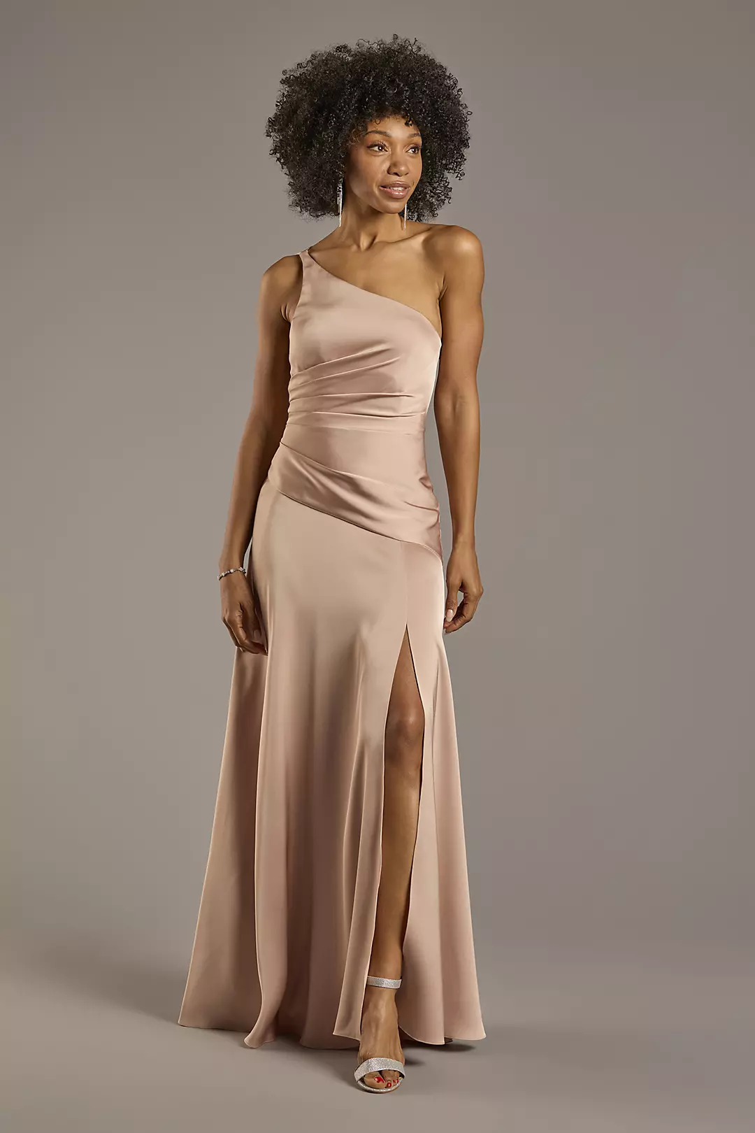 Matte Satin One-Shoulder Drop Waist Dress - Image 54