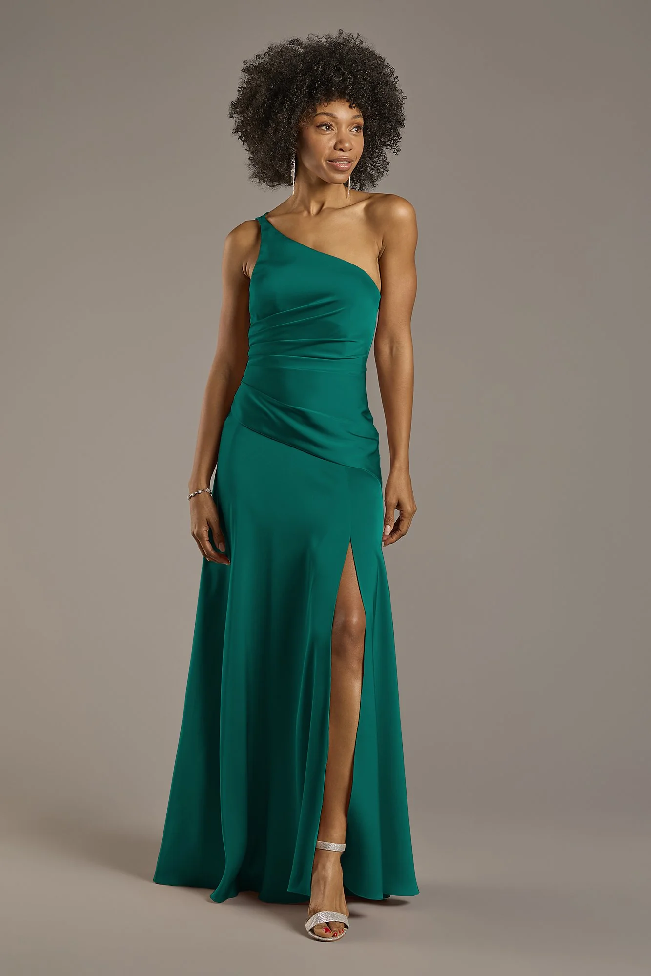 Matte Satin One-Shoulder Drop Waist Dress - Image 6