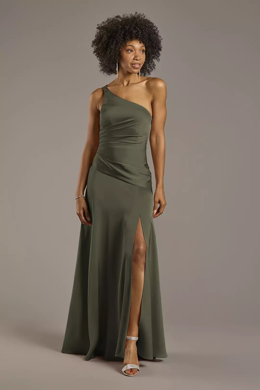 Matte Satin One-Shoulder Drop Waist Dress - Image 61