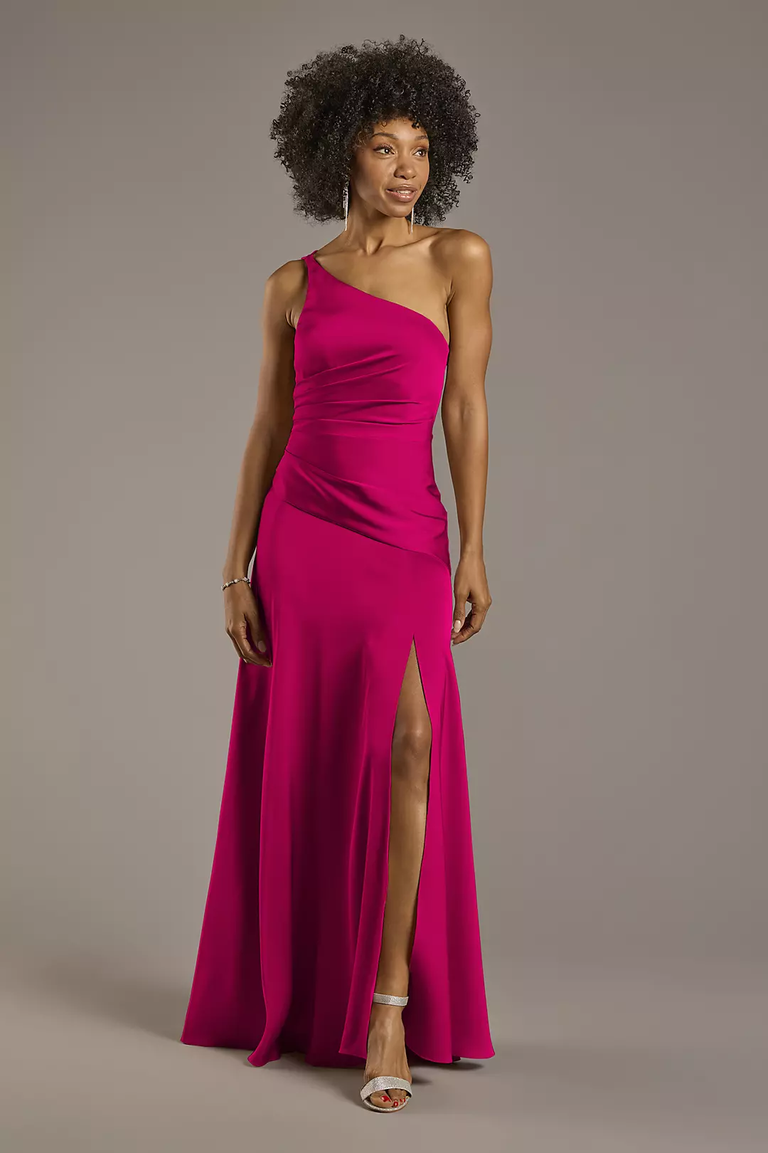 Matte Satin One-Shoulder Drop Waist Dress - Image 62