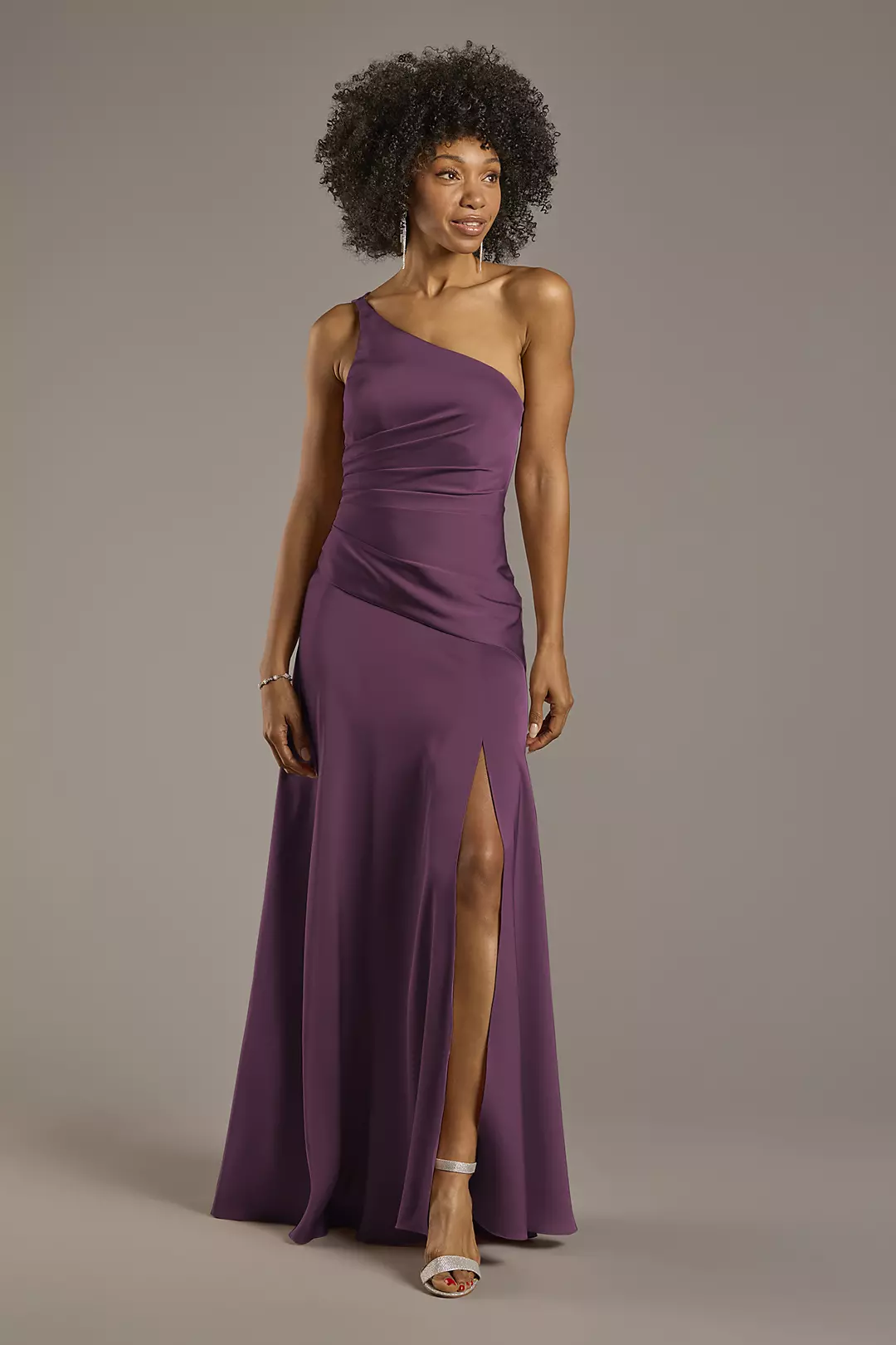 Matte Satin One-Shoulder Drop Waist Dress - Image 64