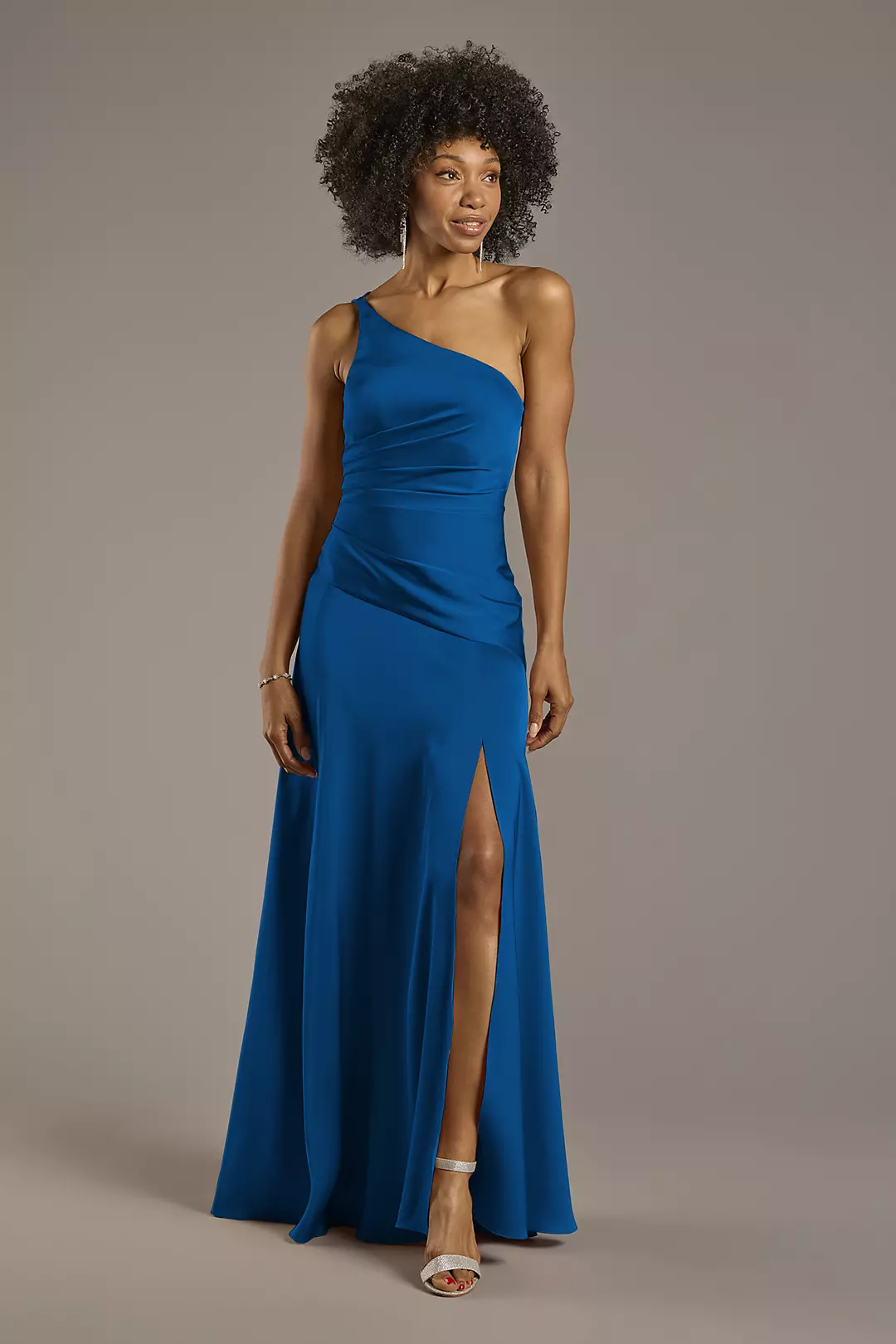 Matte Satin One-Shoulder Drop Waist Dress - Image 67