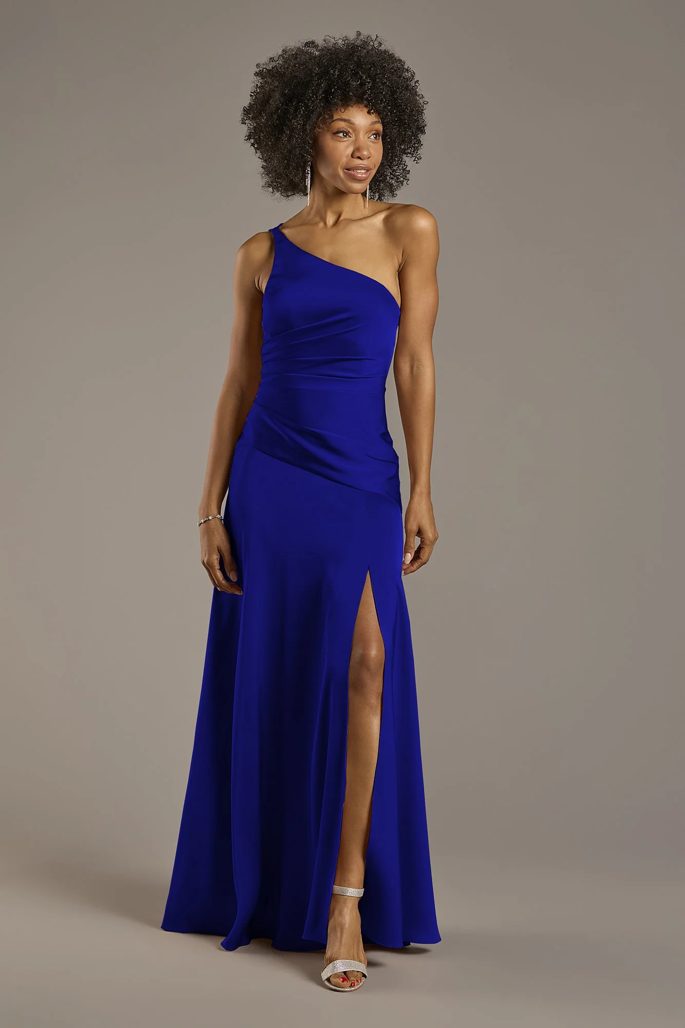 Matte Satin One-Shoulder Drop Waist Dress - Image 7