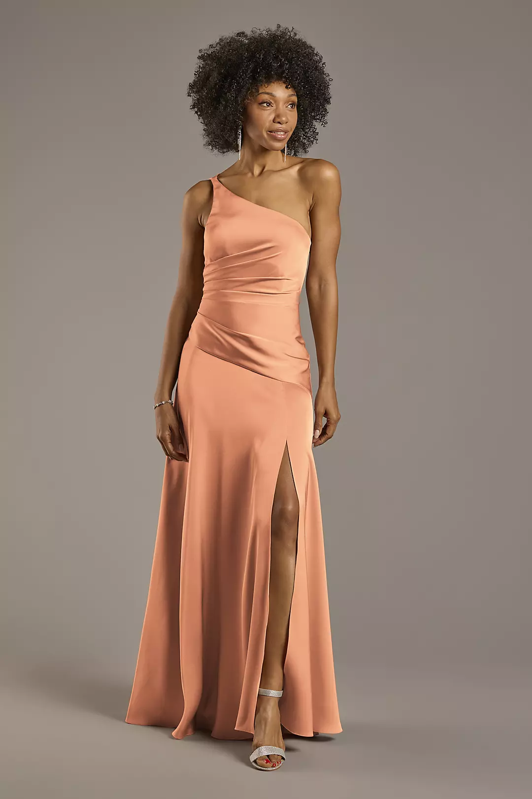 Matte Satin One-Shoulder Drop Waist Dress - Image 72