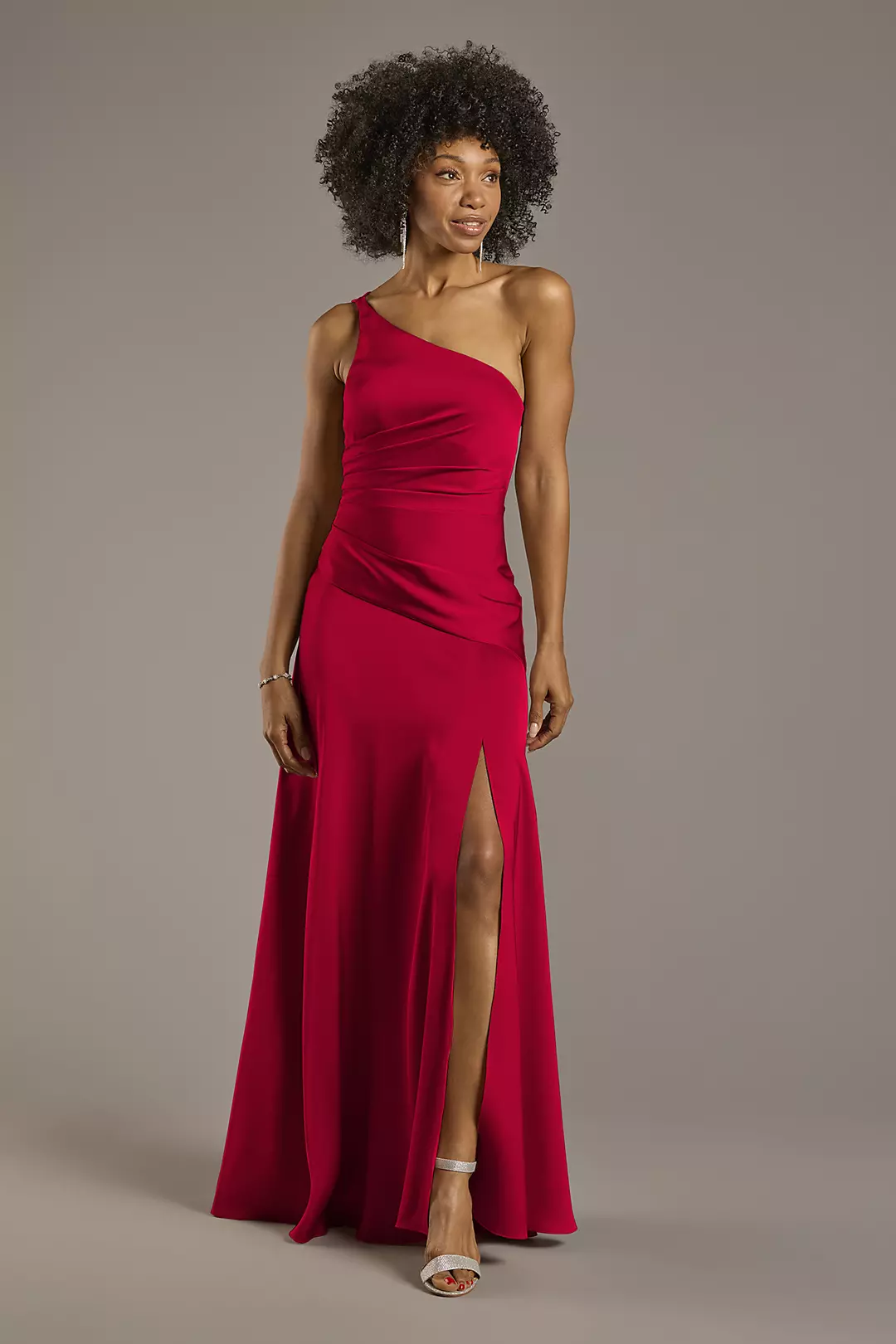 Matte Satin One-Shoulder Drop Waist Dress - Image 74
