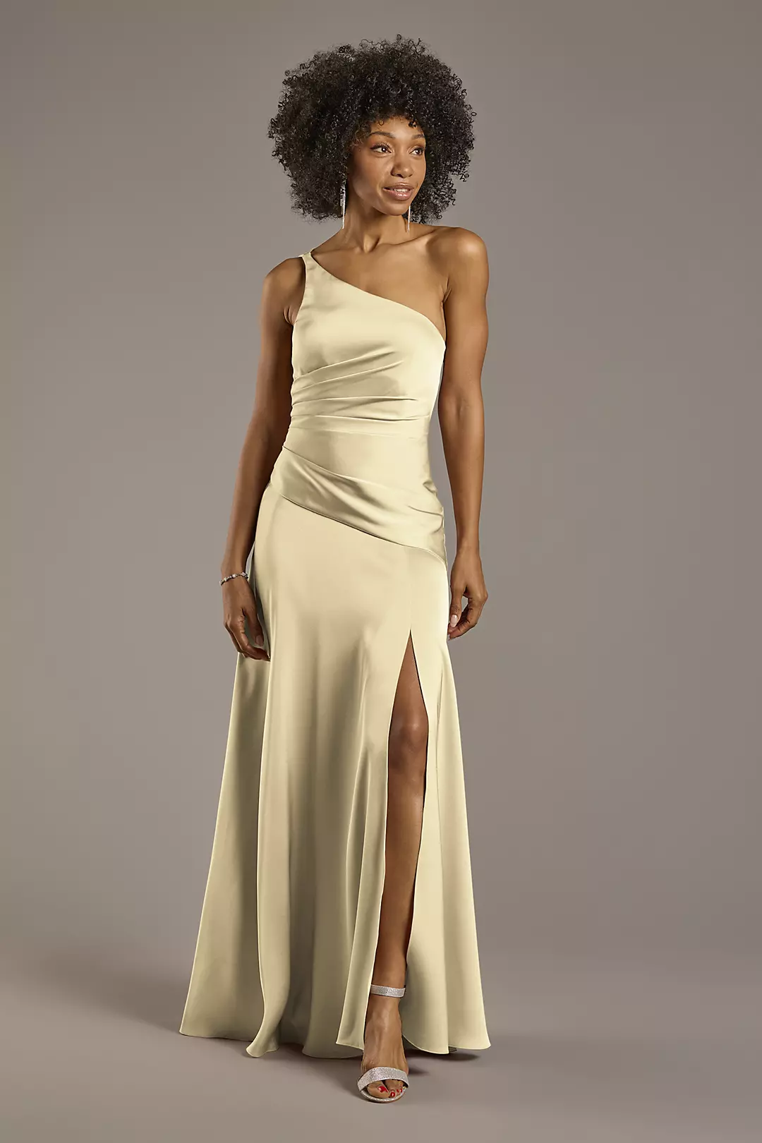 Matte Satin One-Shoulder Drop Waist Dress - Image 75