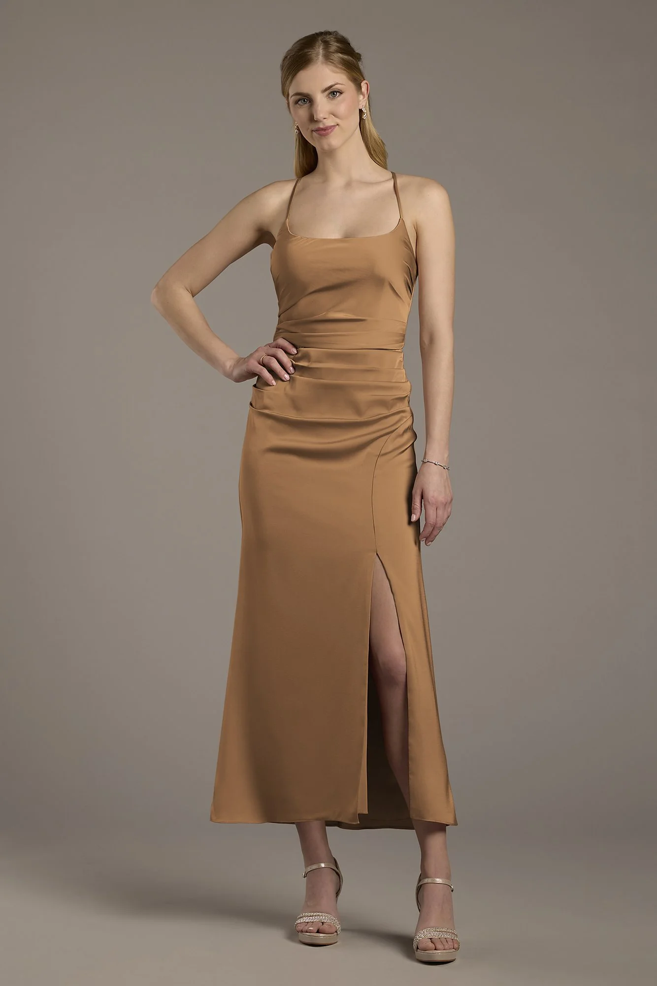 Matte Satin Ruched Midi Sheath Dress - Image 11