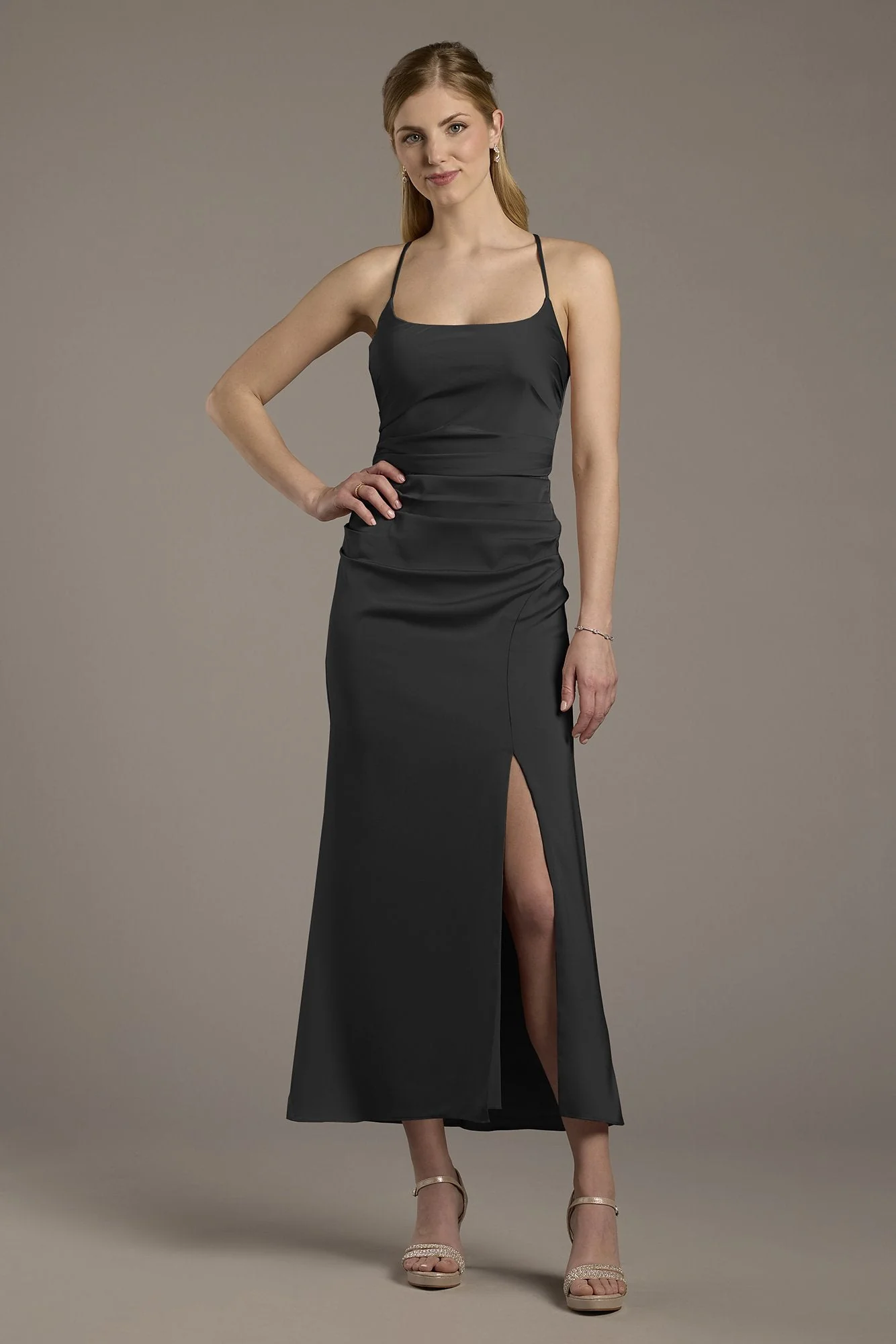 Matte Satin Ruched Midi Sheath Dress - Image 25