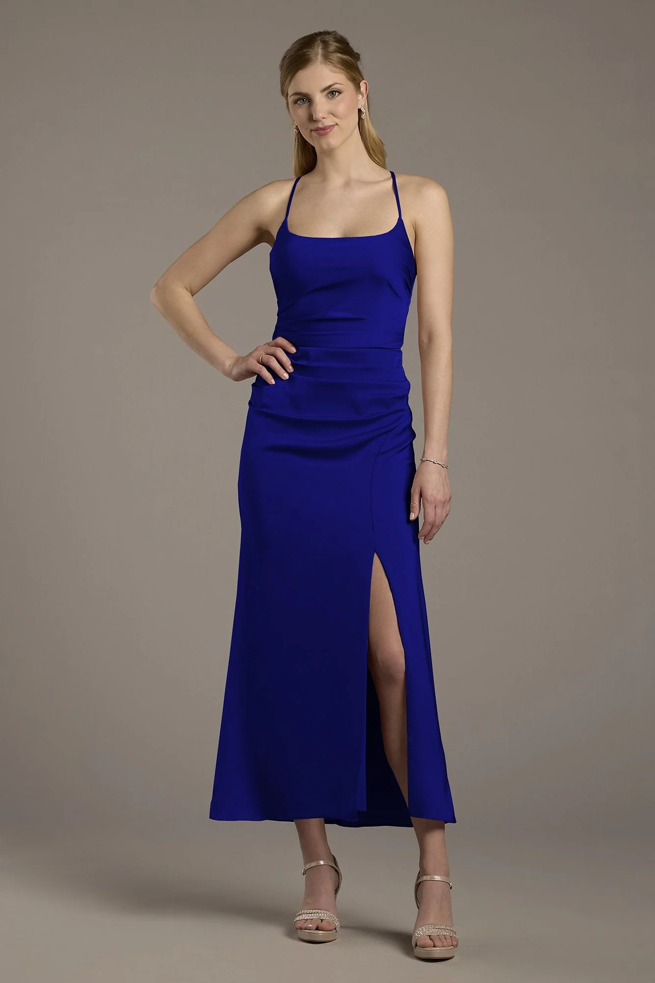 Matte Satin Ruched Midi Sheath Dress - Image 9