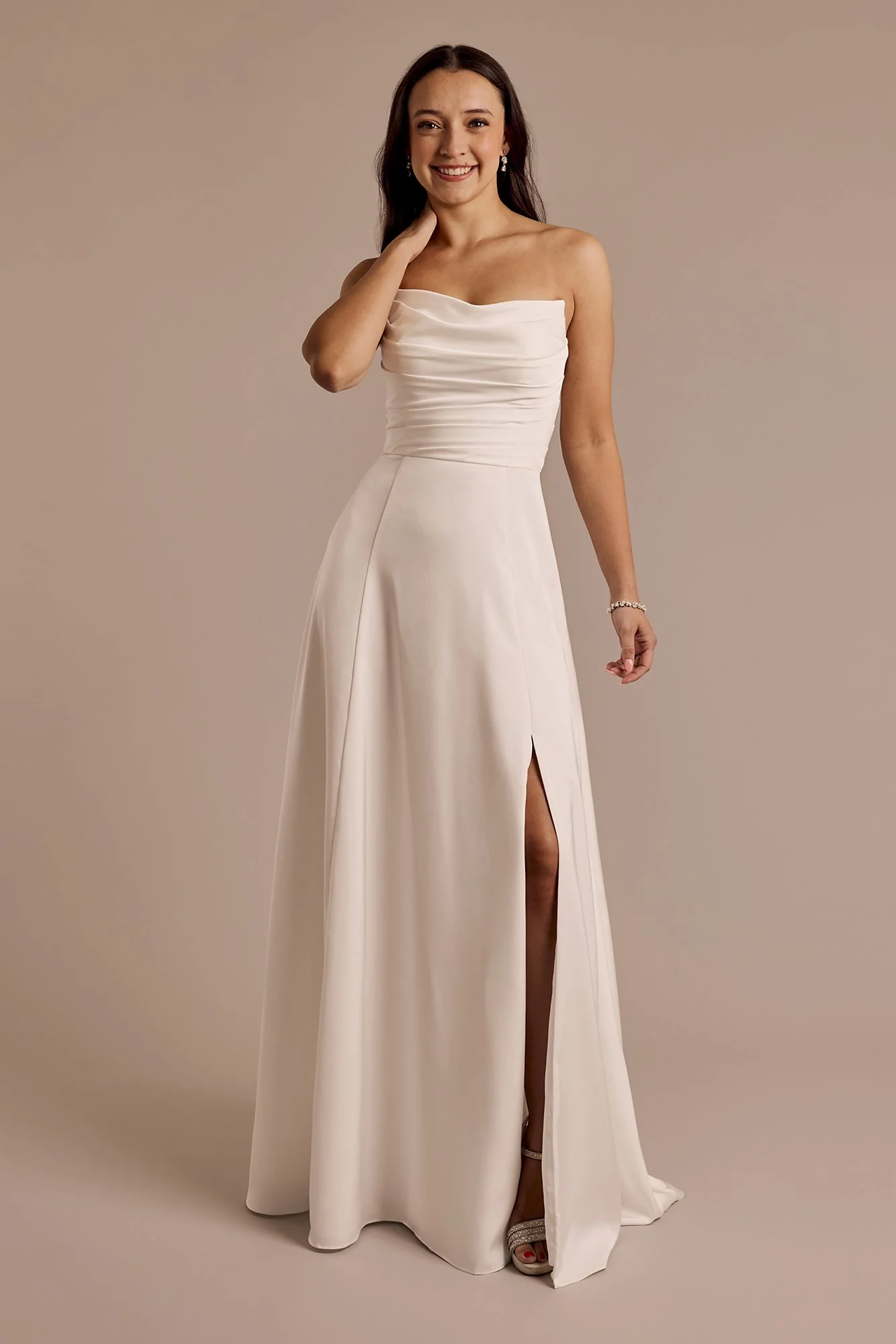 Matte Satin Sculpted Bodice A-Line Wedding Dress - Image 3