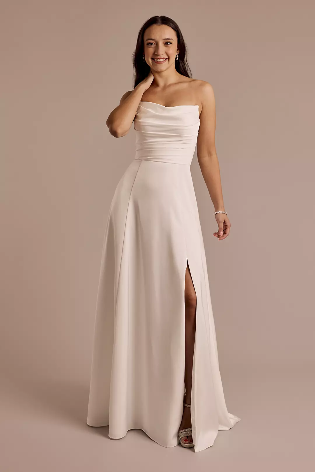 Matte Satin Sculpted Bodice A-Line Wedding Dress - Image 5