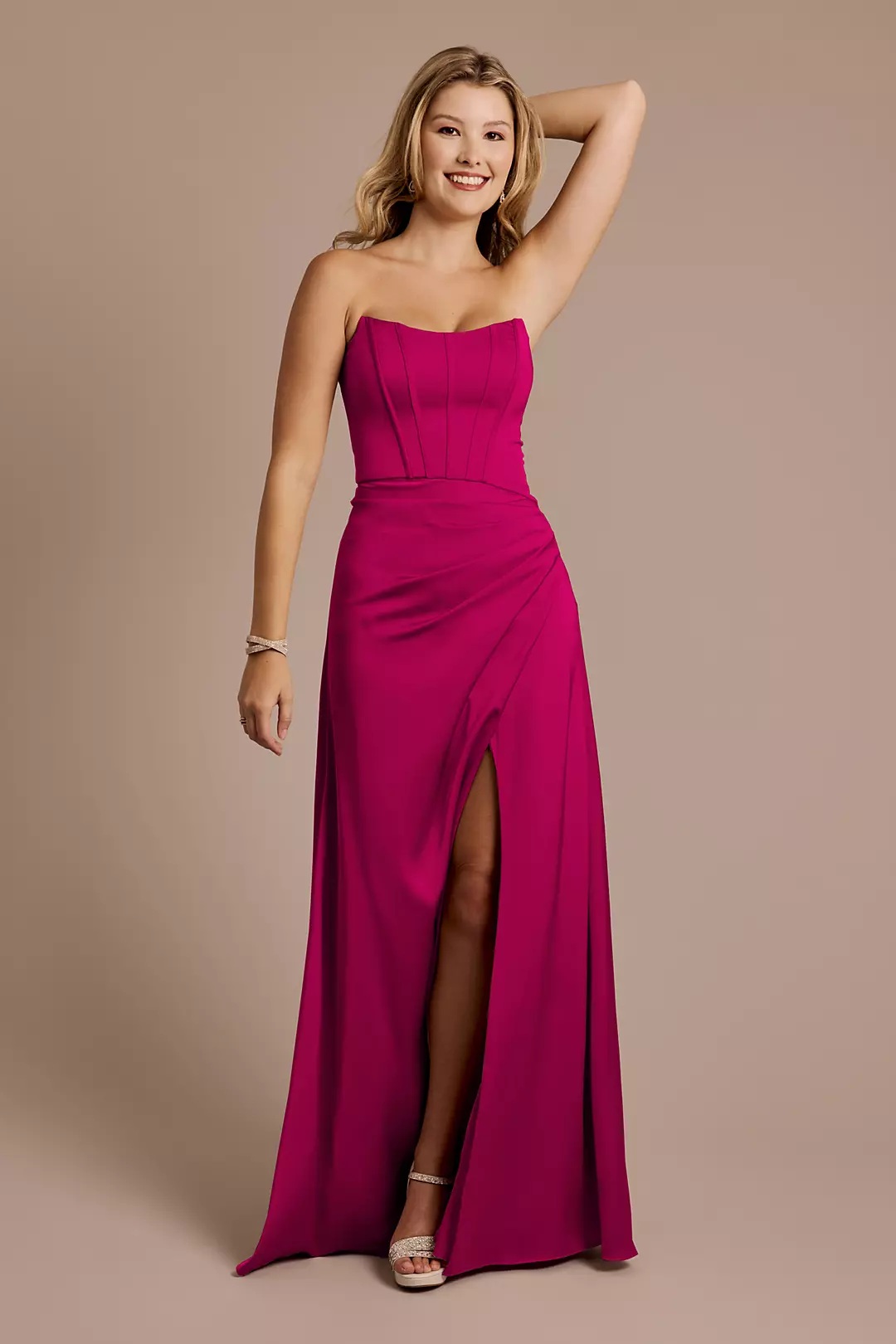 Matte Satin Sculpted Bodice Corset Dress - Image 21