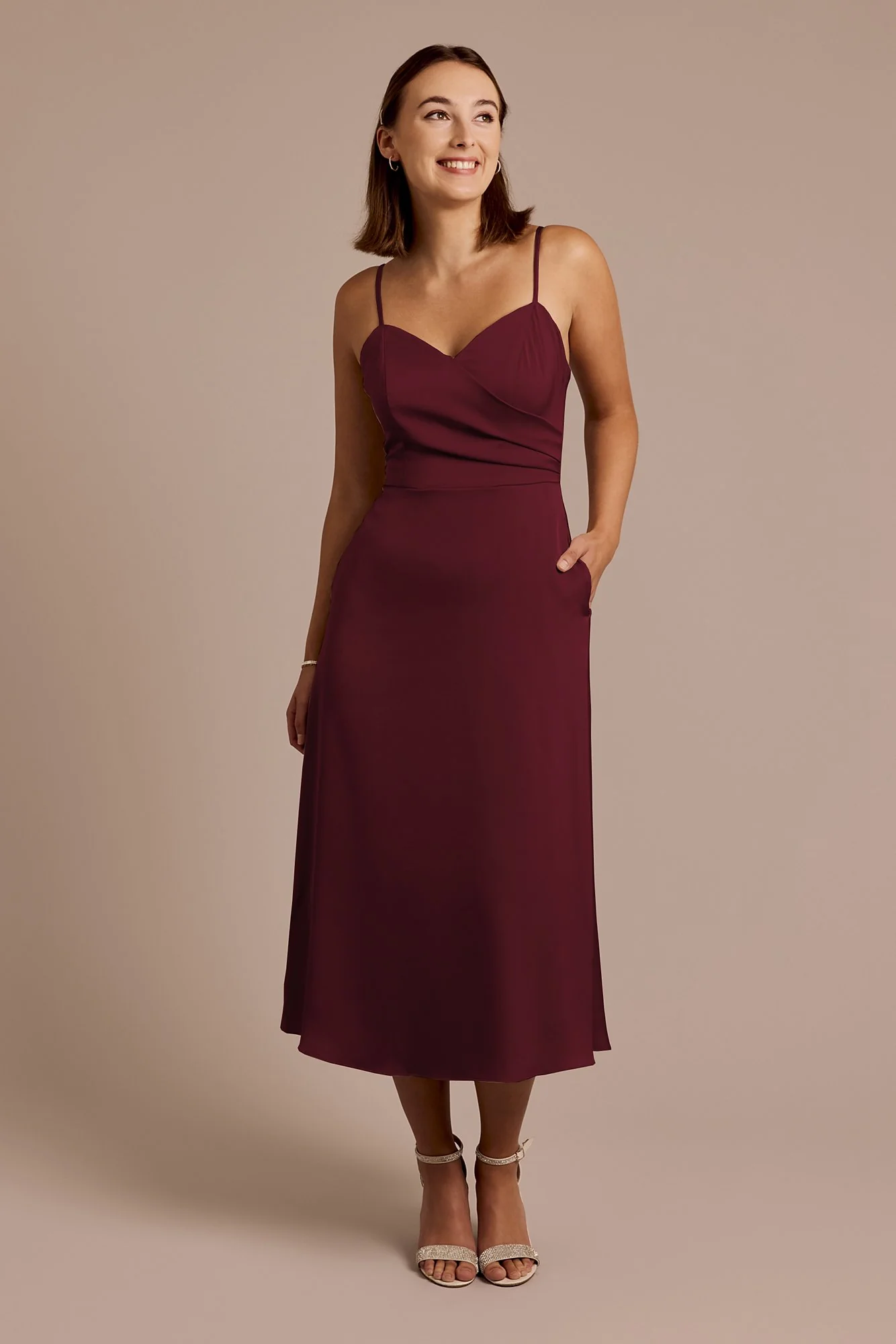 Matte Satin Spaghetti Strap Midi Dress - Image 10