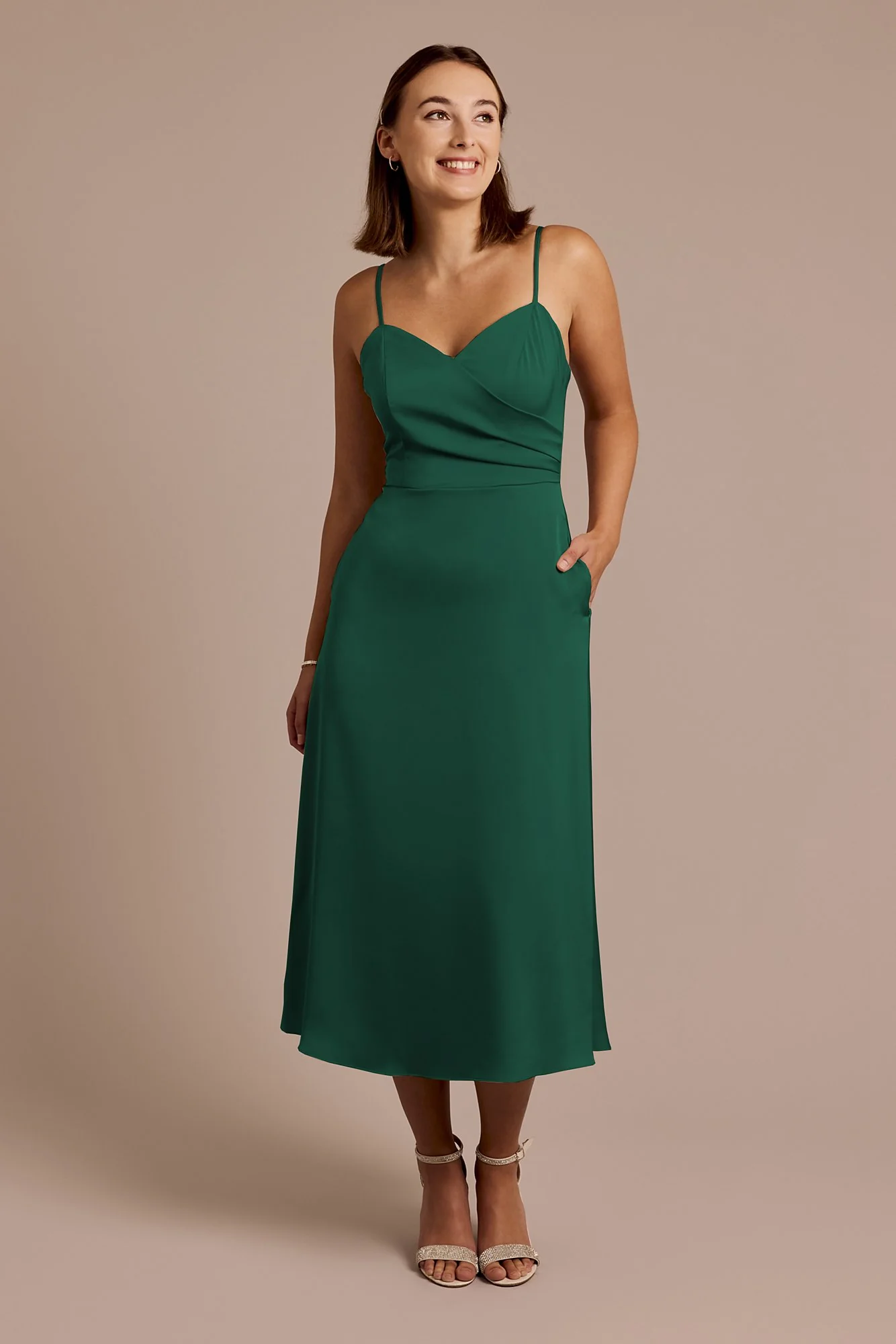 Matte Satin Spaghetti Strap Midi Dress - Image 14