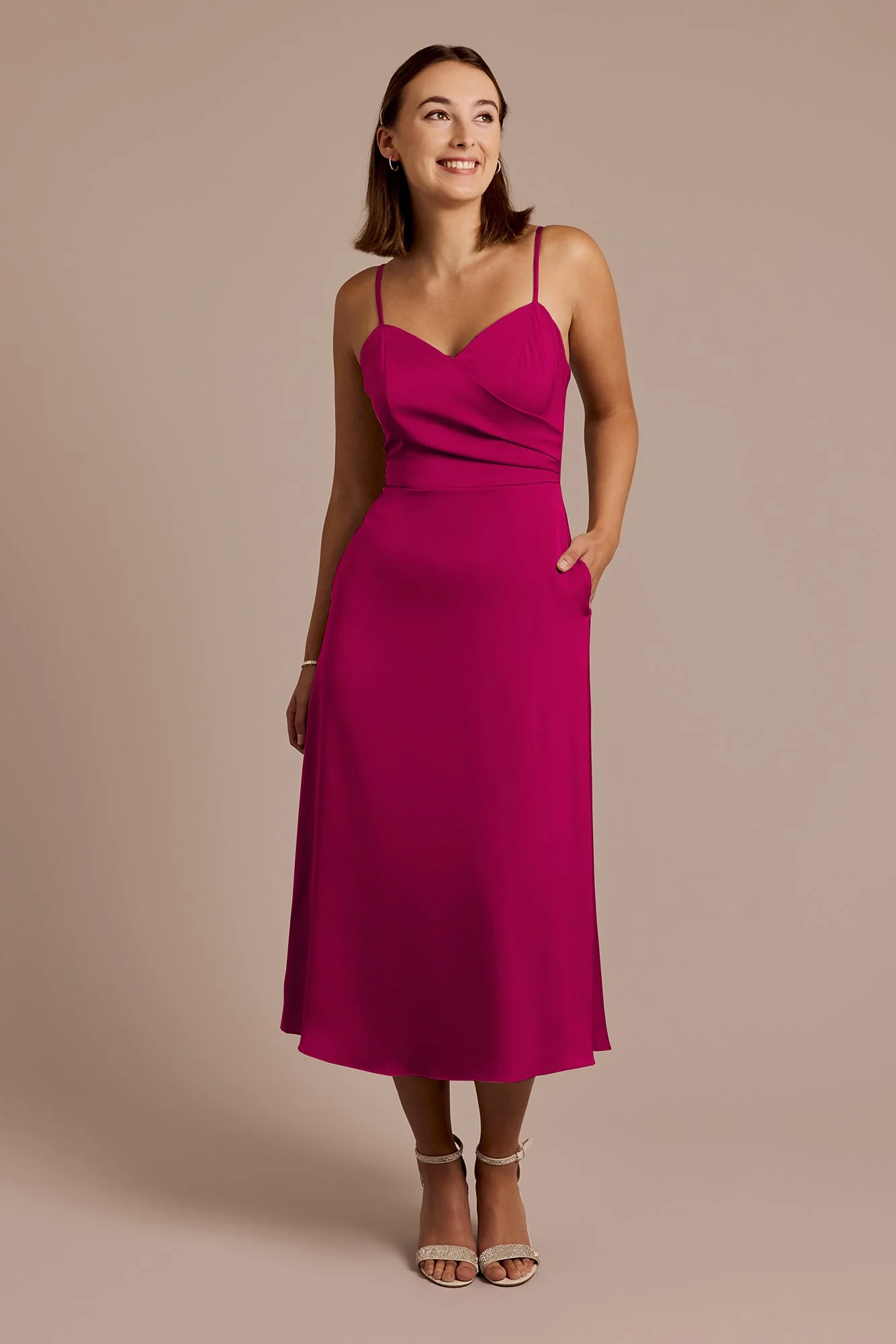 Matte Satin Spaghetti Strap Midi Dress - Image 24