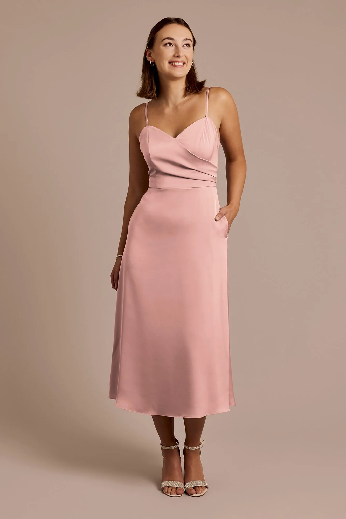 Matte Satin Spaghetti Strap Midi Dress - Image 28