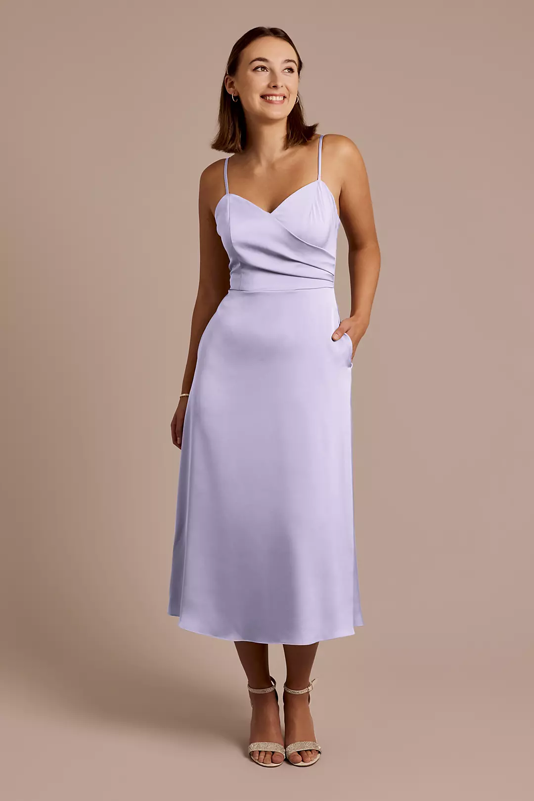 Matte Satin Spaghetti Strap Midi Dress - Image 32