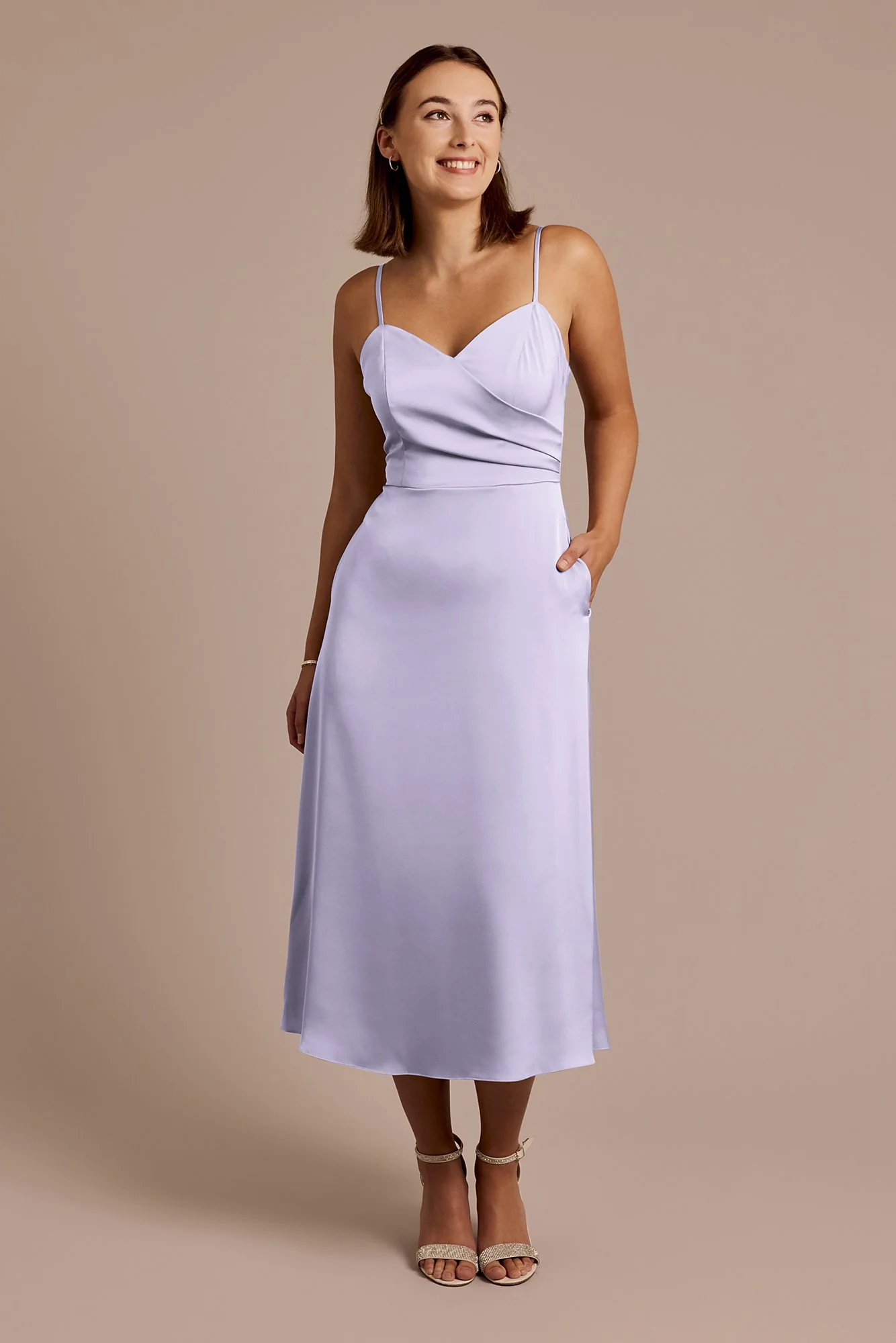 Matte Satin Spaghetti Strap Midi Dress - Image 34