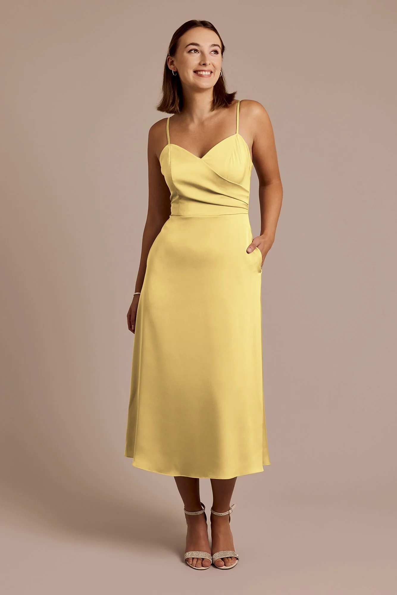 Matte Satin Spaghetti Strap Midi Dress - Image 4