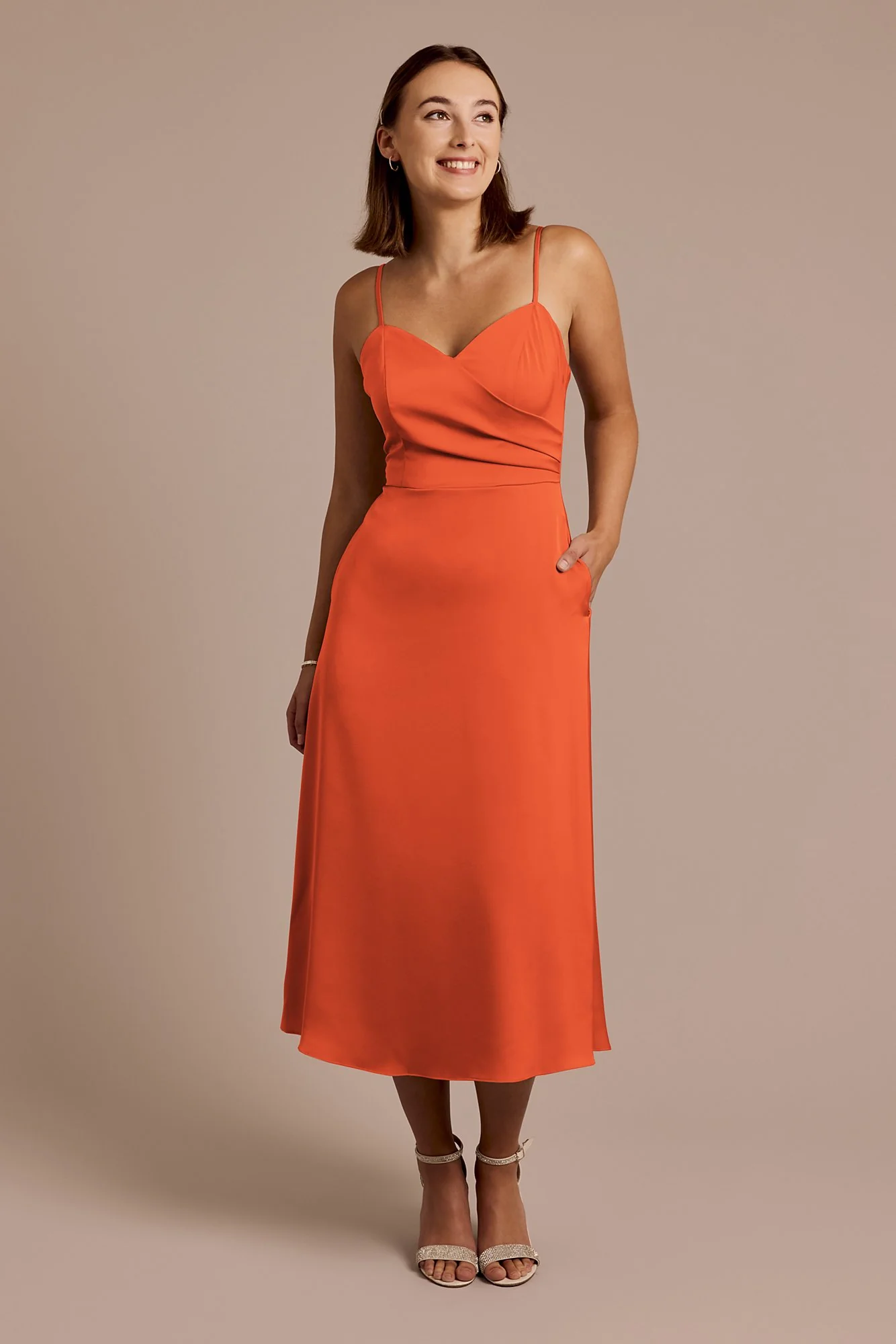 Matte Satin Spaghetti Strap Midi Dress - Image 6