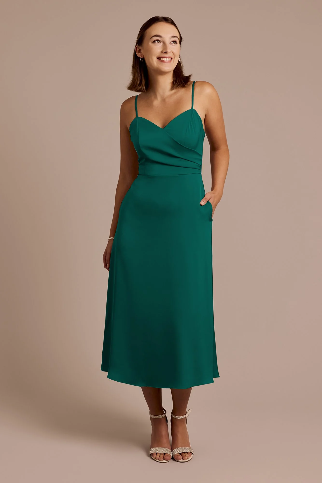 Matte Satin Spaghetti Strap Midi Dress - Image 8