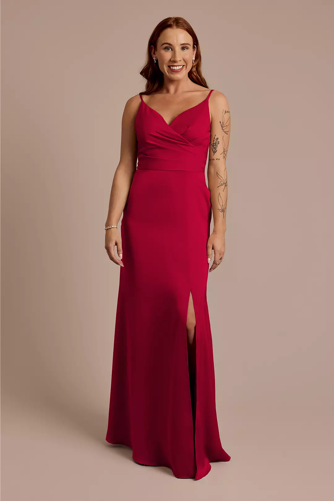 Matte Satin Spaghetti Strap Surplice A-Line Dress - Image 34