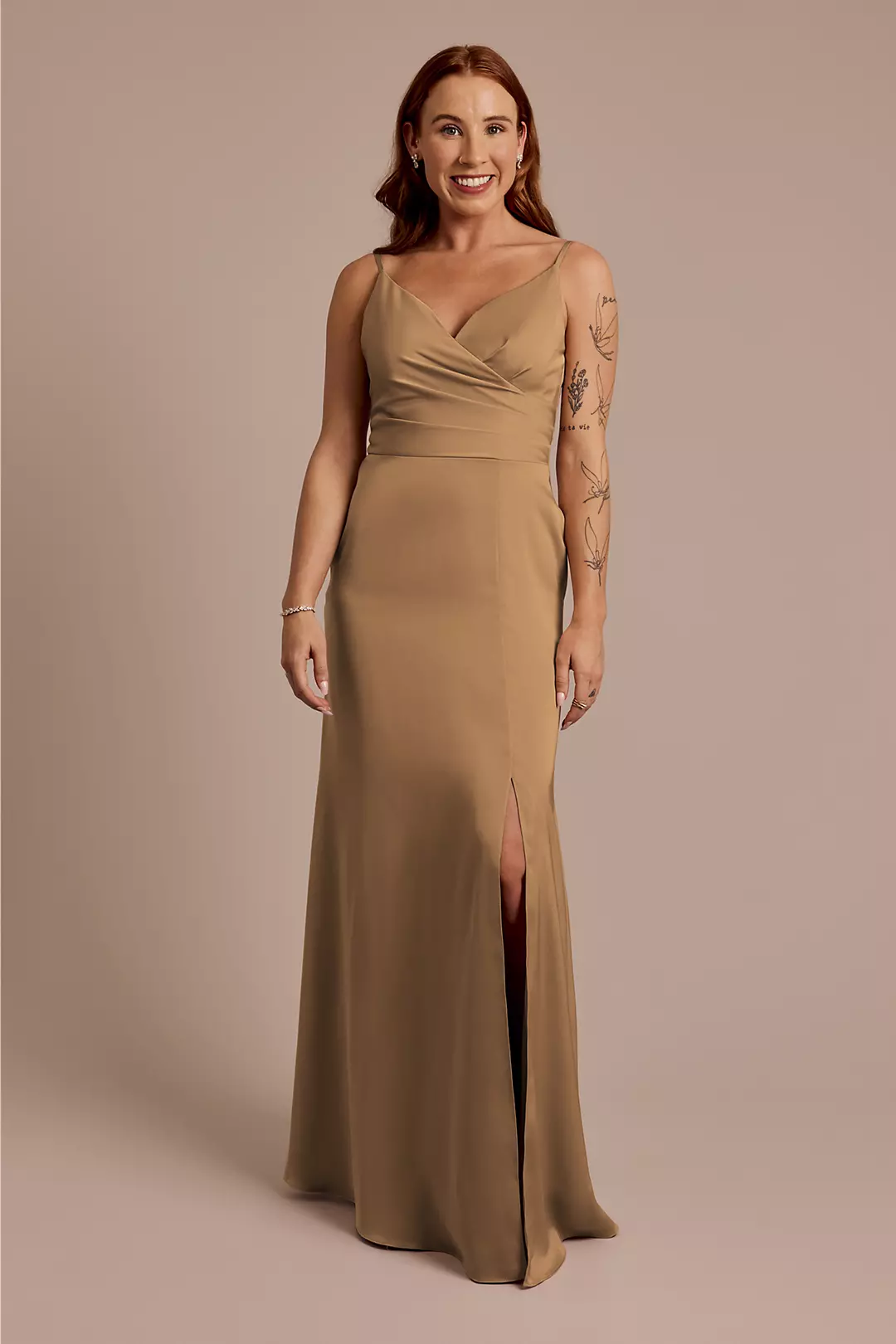 Matte Satin Spaghetti Strap Surplice A-Line Dress - Image 52