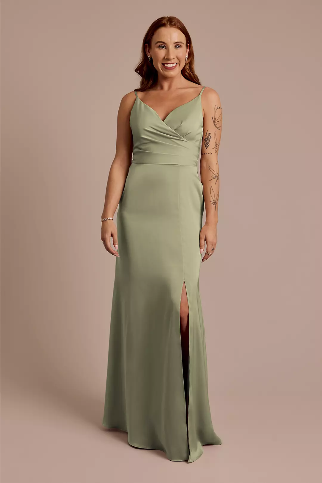 Matte Satin Spaghetti Strap Surplice A-Line Dress - Image 99
