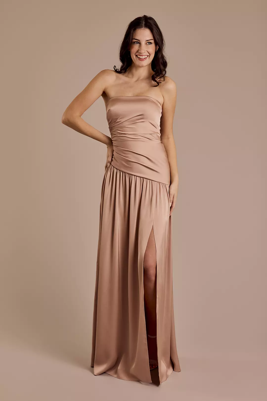 Matte Satin Strapless Drop Waist Dress - Image 24