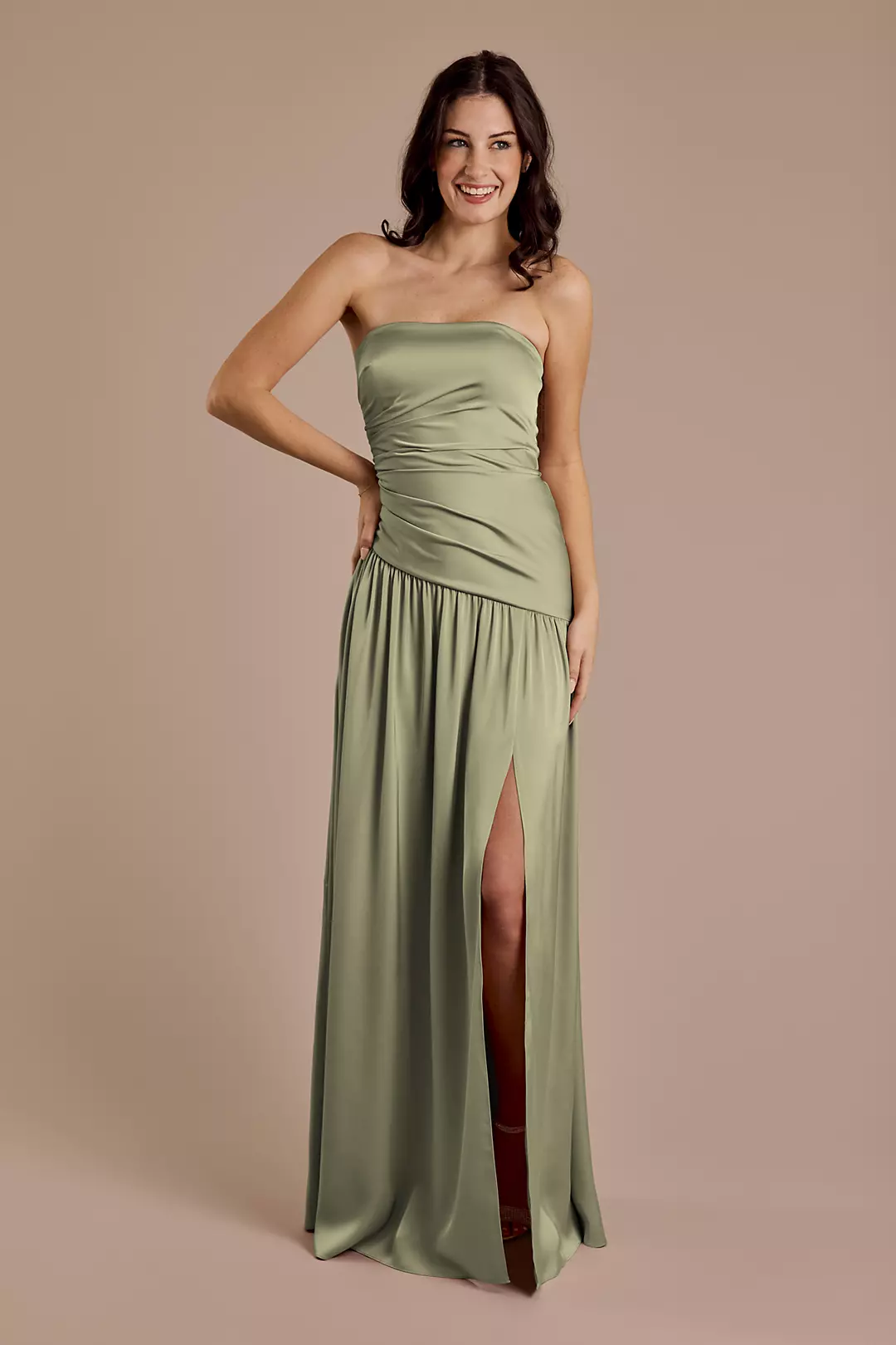 Matte Satin Strapless Drop Waist Dress - Image 28