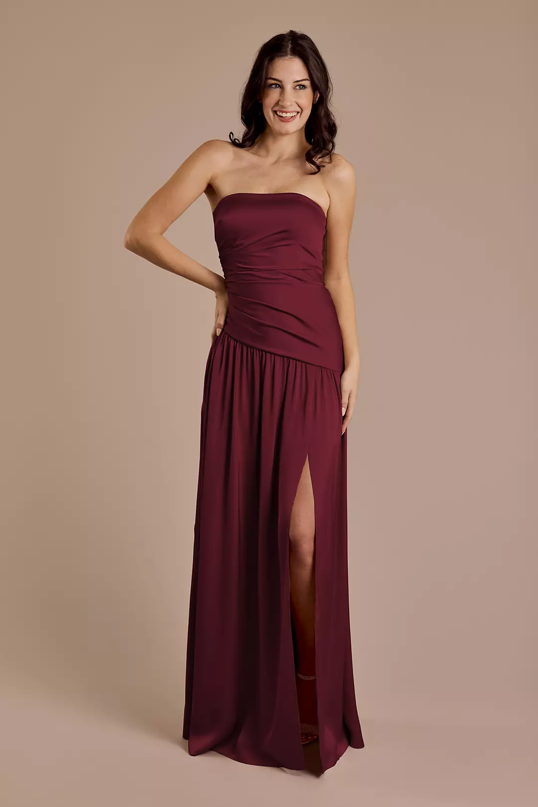 Matte Satin Strapless Drop Waist Dress - Image 31