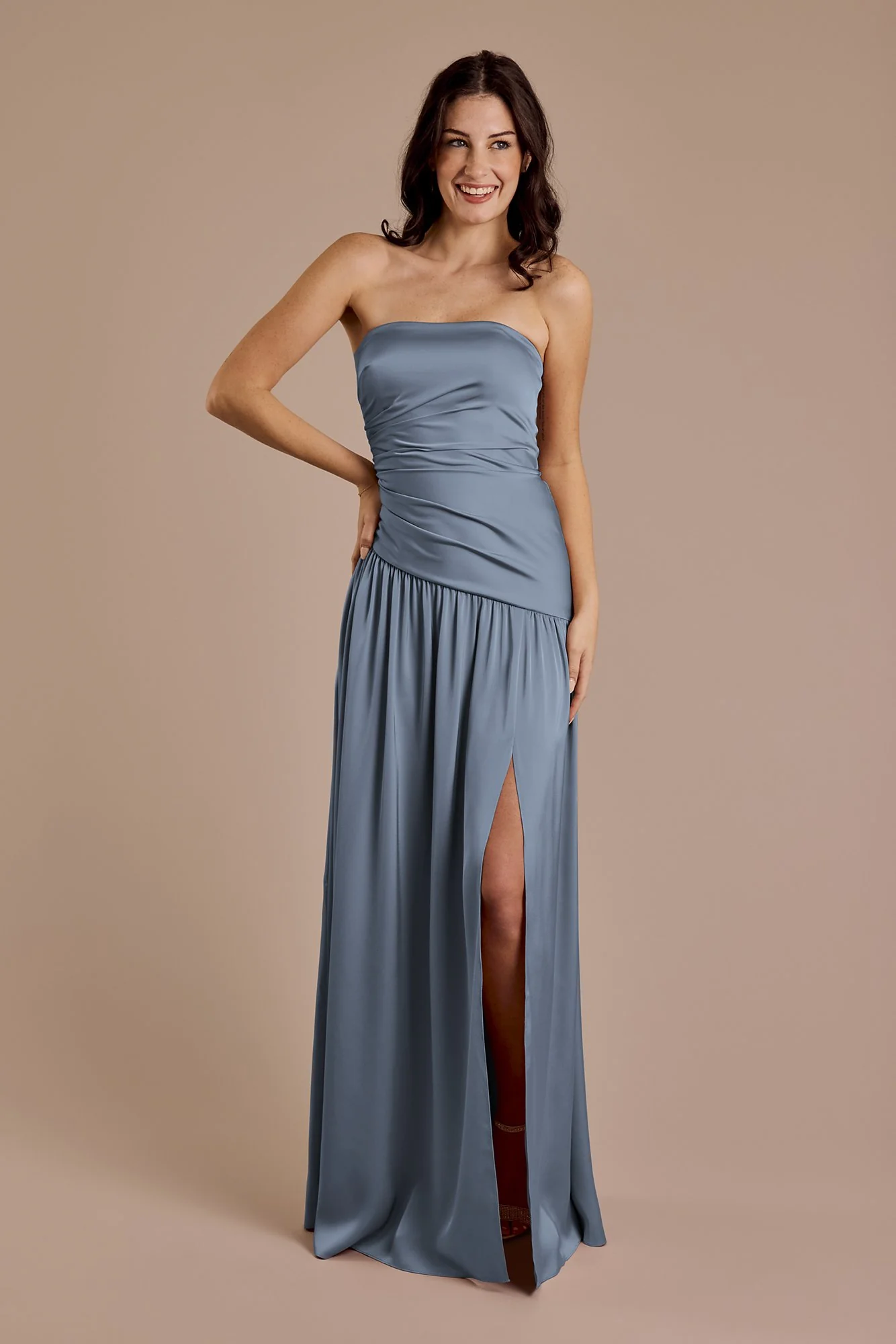 Matte Satin Strapless Drop Waist Dress - Image 5