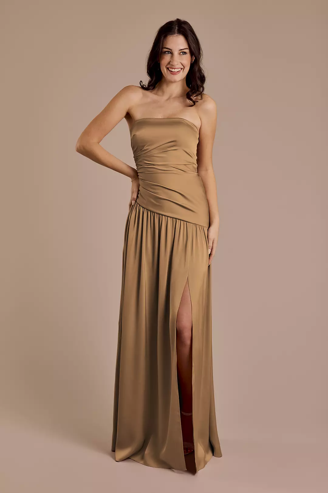 Matte Satin Strapless Drop Waist Dress - Image 51