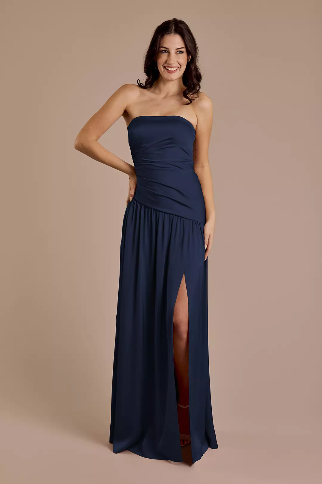 Matte Satin Strapless Drop Waist Dress - Image 68