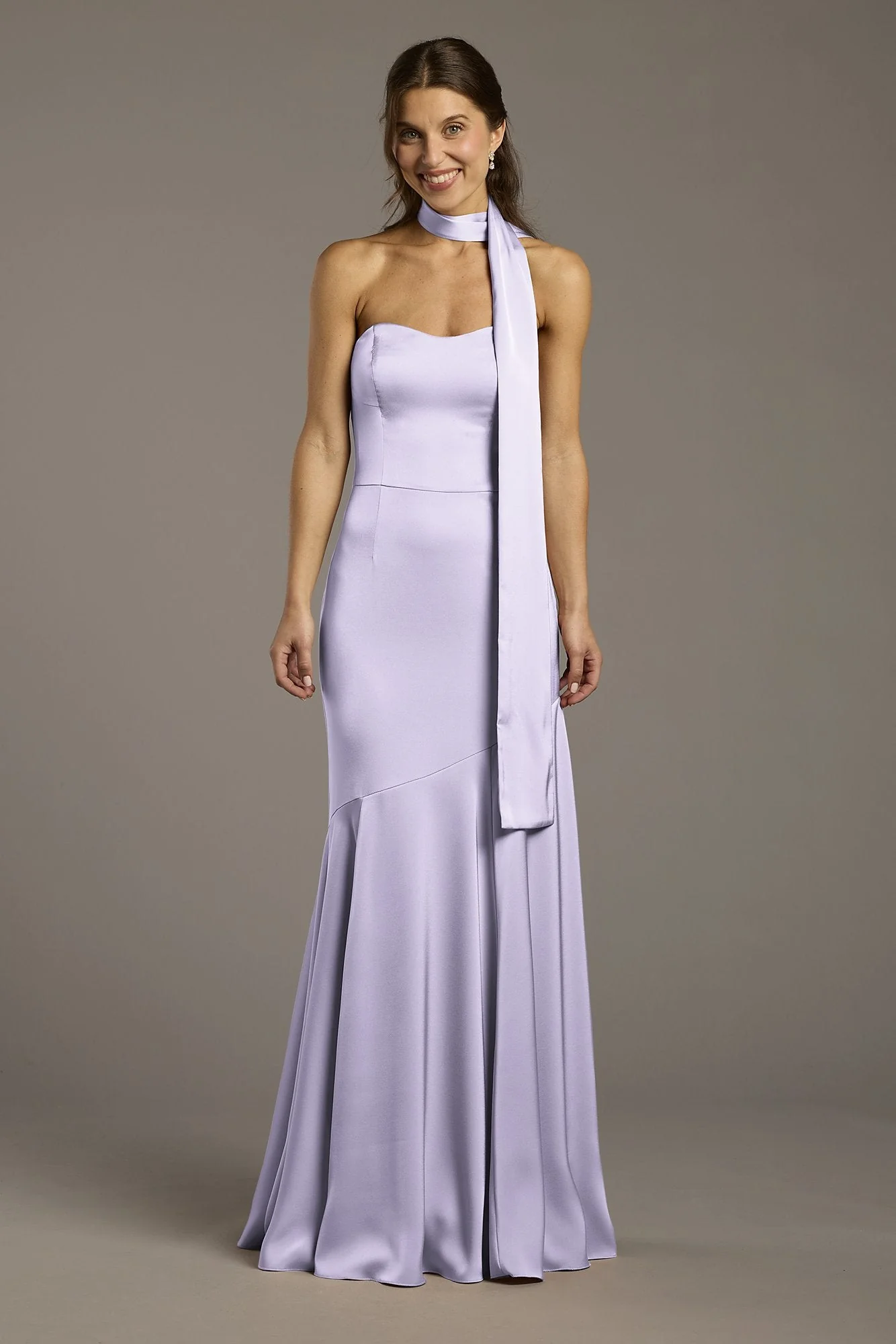Matte Satin Strapless Sweetheart Dress with Scarf - Image 27