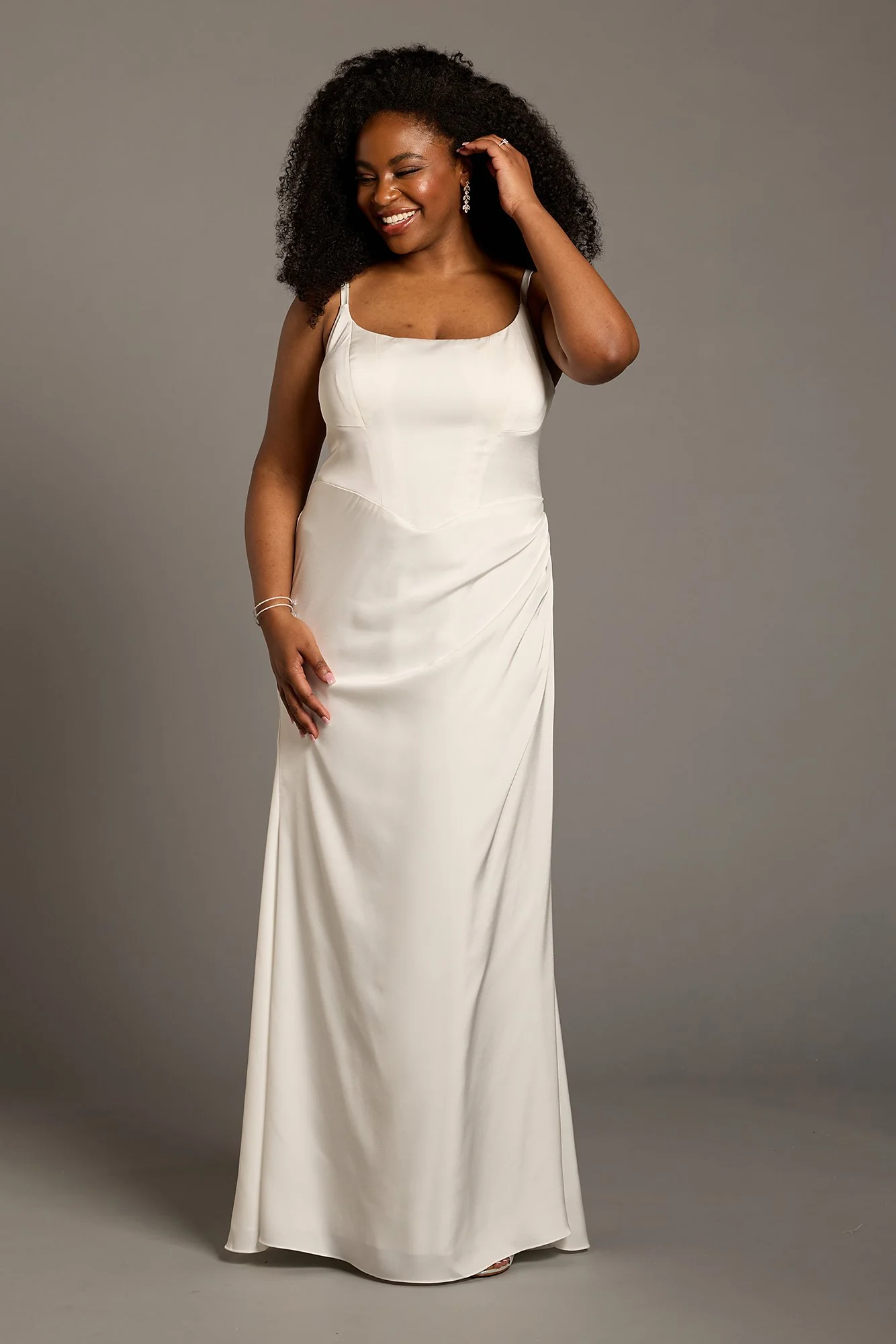 Matte Satin Tank Wedding Dress with Basque Waist - Image 3