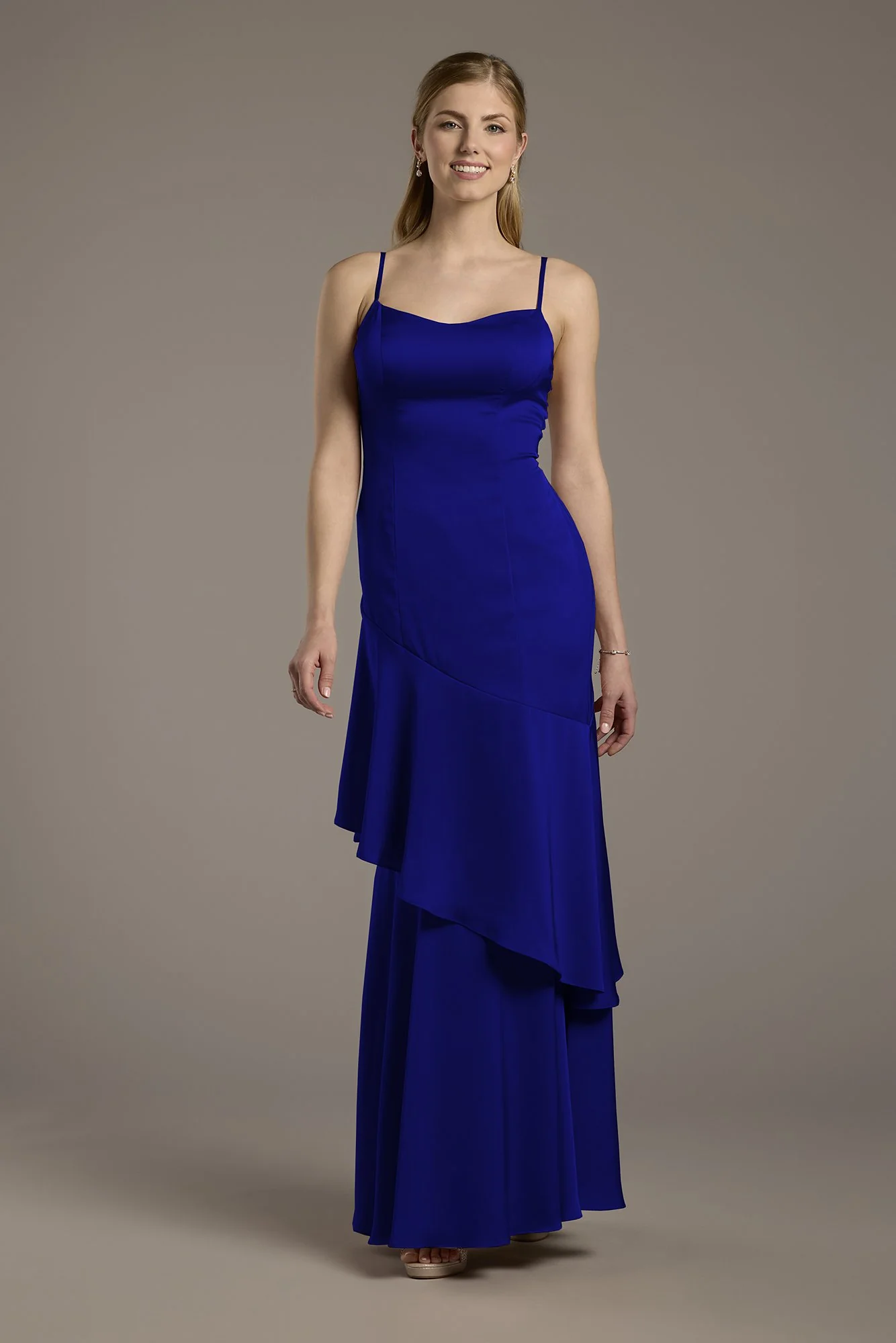 Matte Satin Tiered Skirt Sheath Dress - Image 2