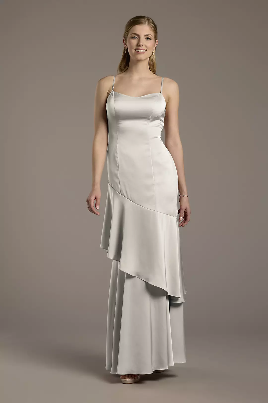 Matte Satin Tiered Skirt Sheath Dress - Image 21