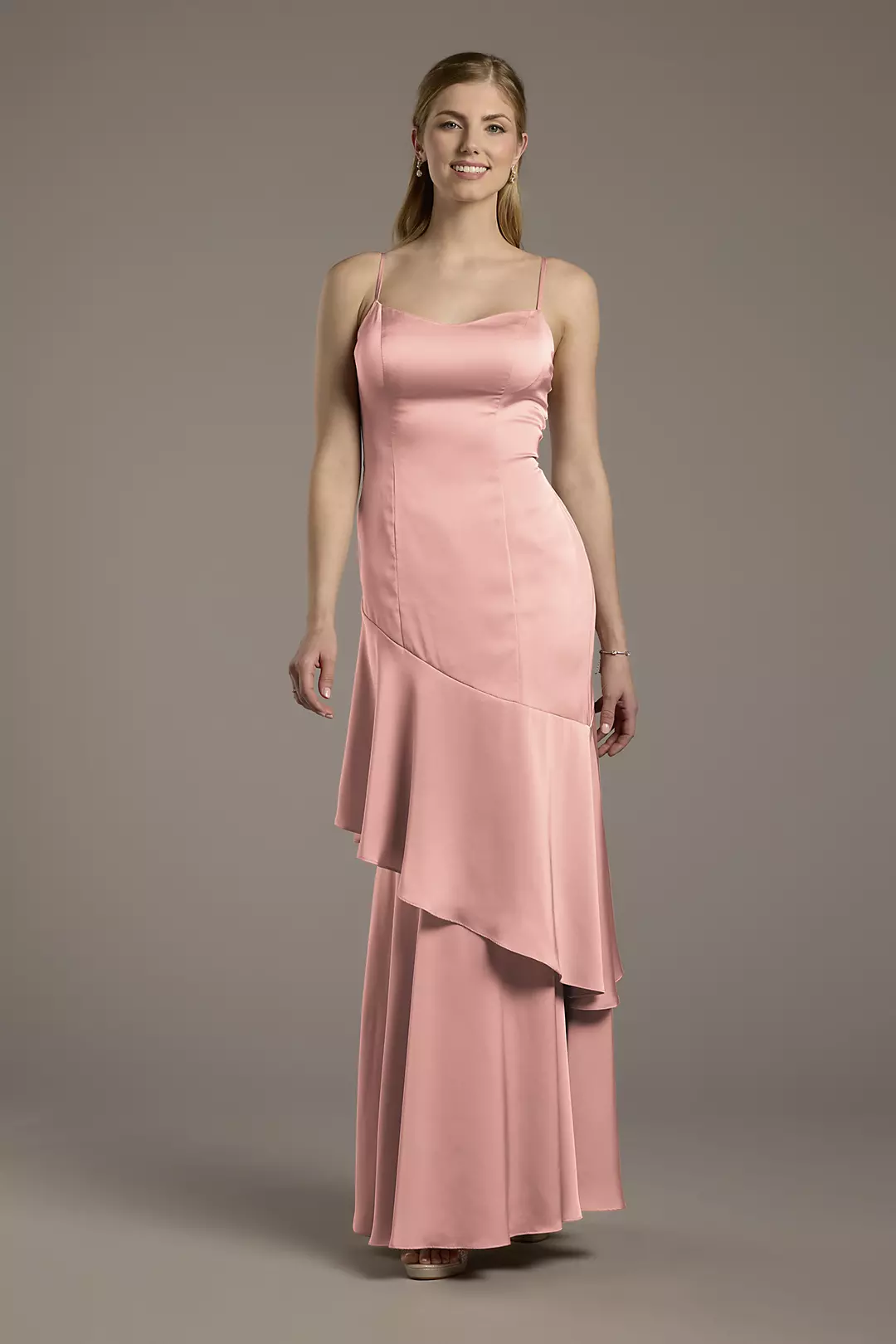 Matte Satin Tiered Skirt Sheath Dress - Image 27