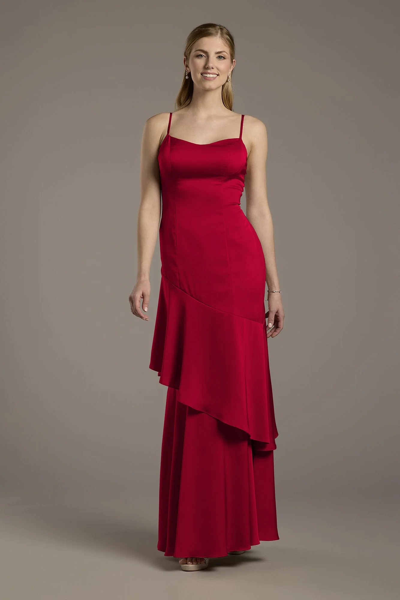 Matte Satin Tiered Skirt Sheath Dress - Image 29