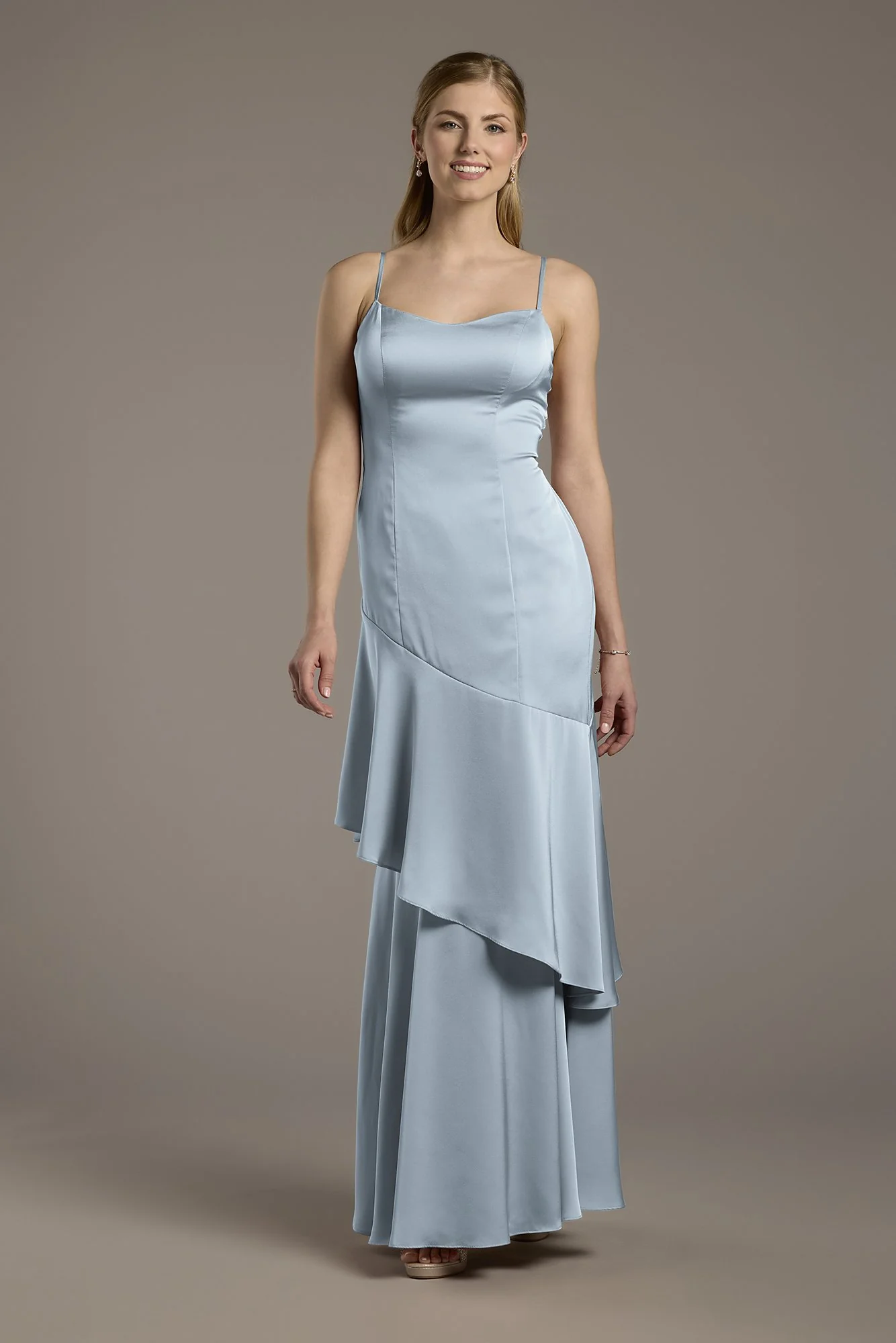 Matte Satin Tiered Skirt Sheath Dress - Image 3
