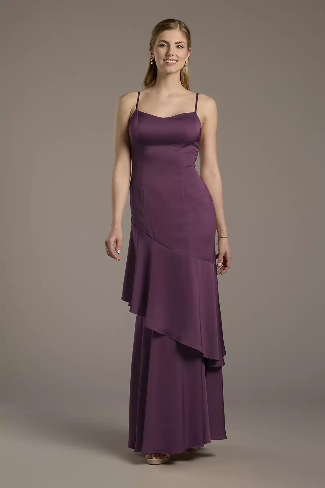 Matte Satin Tiered Skirt Sheath Dress - Image 38
