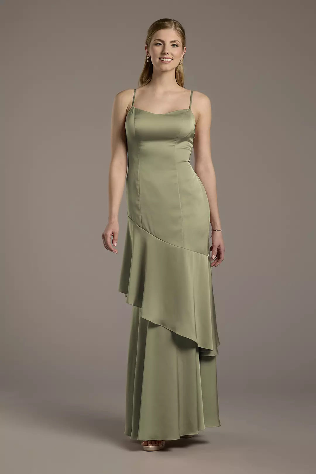 Matte Satin Tiered Skirt Sheath Dress - Image 45