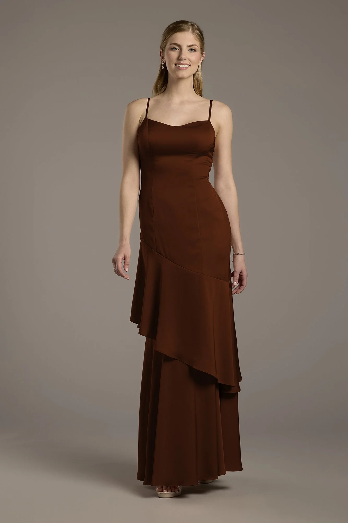 Matte Satin Tiered Skirt Sheath Dress - Image 46