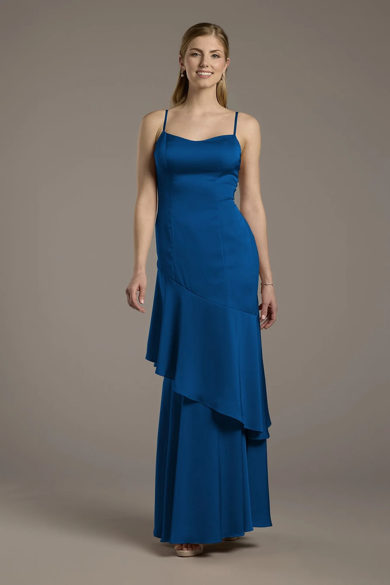 Matte Satin Tiered Skirt Sheath Dress - Image 48
